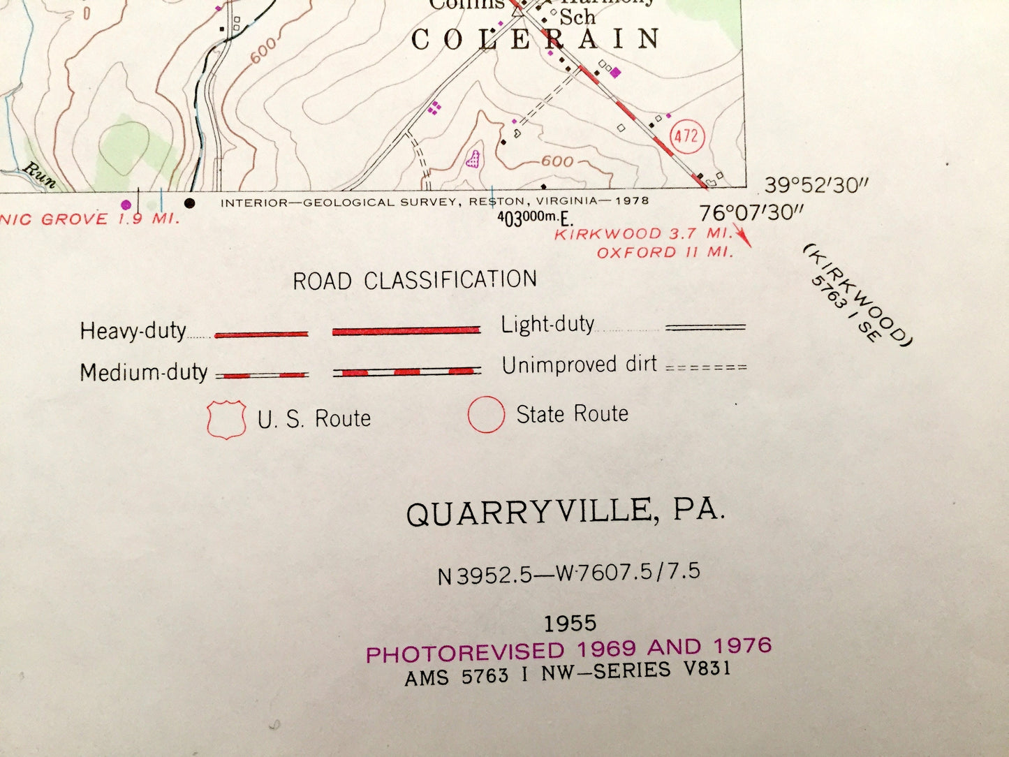Antique Quarryville, Pennsylvania 1955 US Geological Survey Topographic Map – Lancaster County, New Providence Strasburg Lampeter Camargo PA
