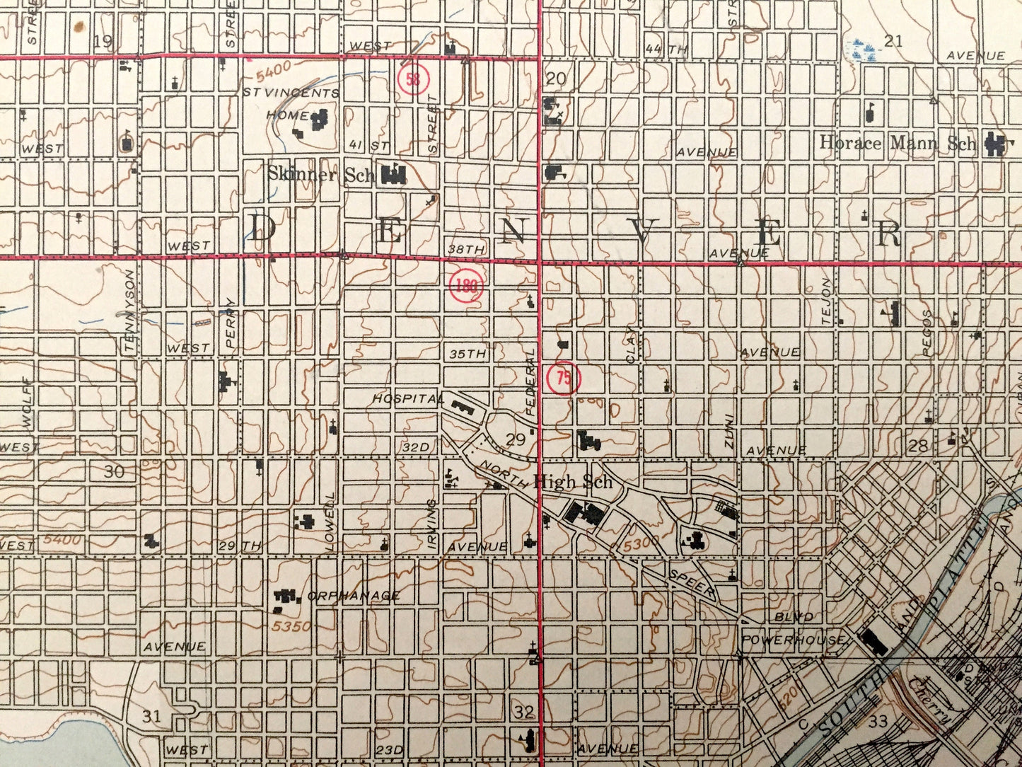 Antique Denver, Colorado 1944 US Geological Survey Topographic Map – Wheat Ridge, Arvada, Mountainview, Westminster, Edgewater, Standley, CO