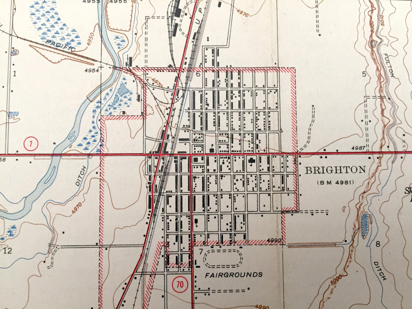 Antique Brighton, Colorado 1944 US Geological Survey Topographic Map – Henderson, Barr Lake, Adams, Weld County, Denver, Platte River, CO
