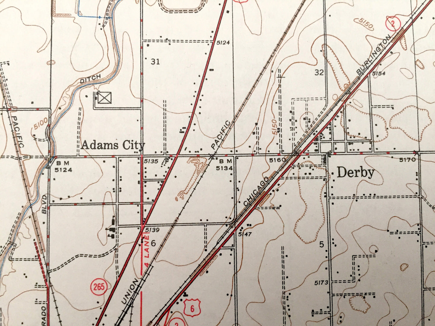 Antique Denver, Colorado 1947 US Geological Survey Topographic Map – Derby, Irondale, Dupont, Welby, South Platte River, Adams County, CO