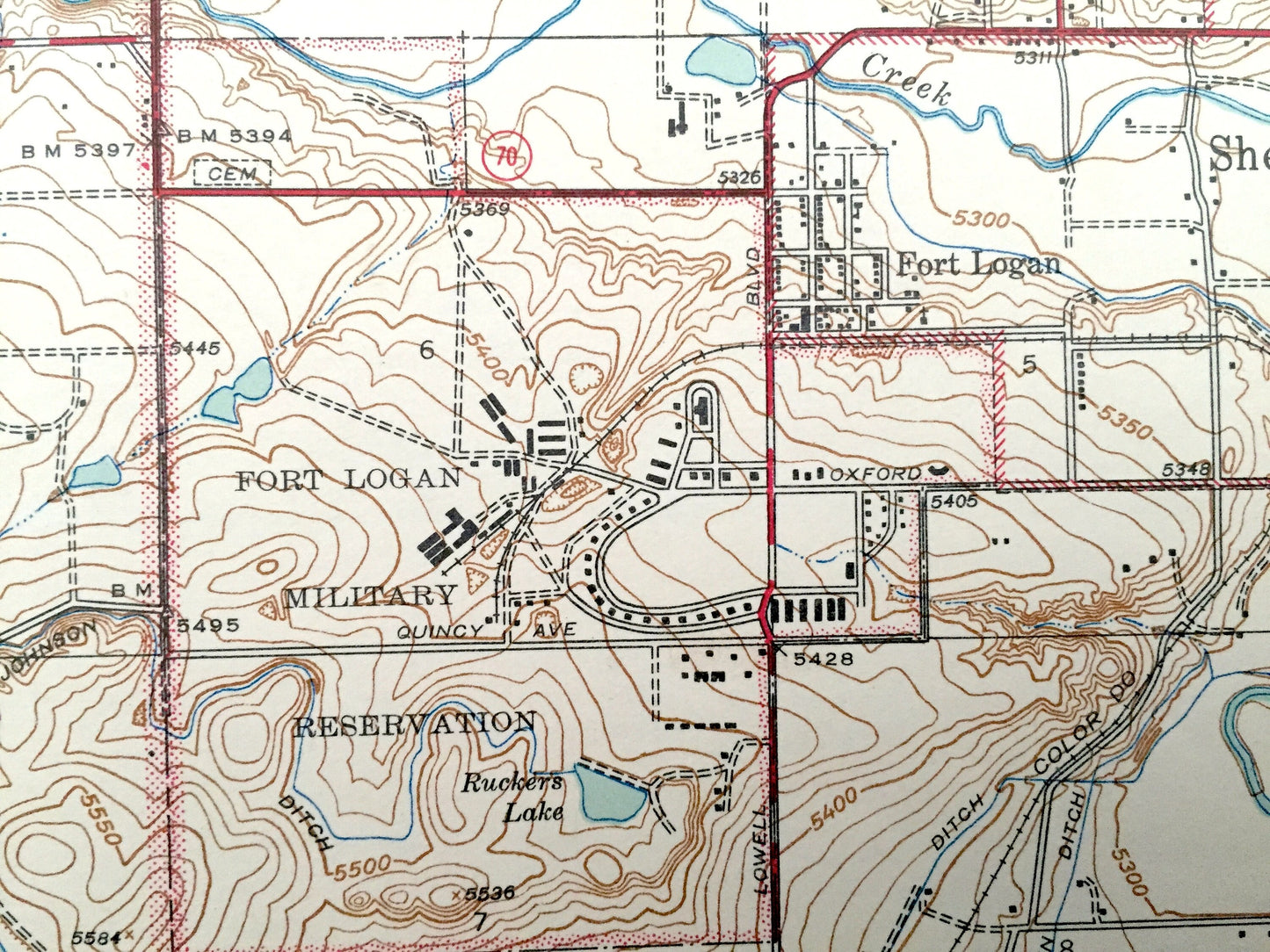 Antique Fort Logan, Colorado 1941 US Geological Survey Topographic Map – Denver, Sheridan, Lakewood, Bow Mar, Edgewater, Arapahoe County, CO