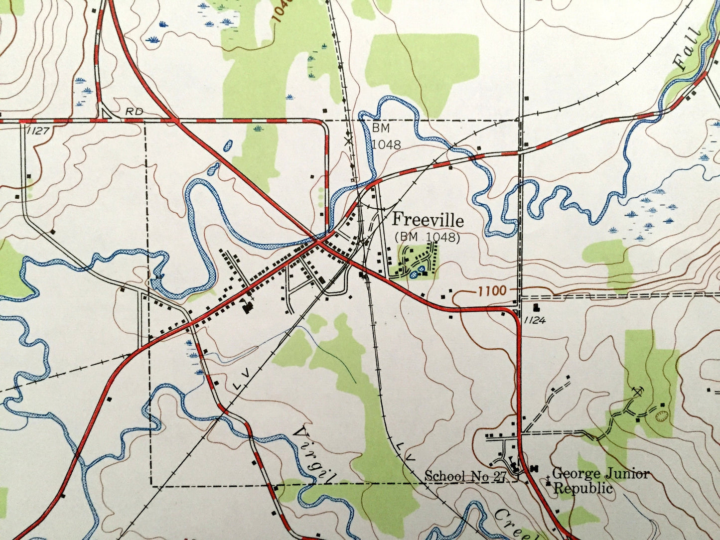 Antique Groton, New York 1942 US Geological Survey Topographic Map – Tompkins County, Locke, Dryden, Red Mills Virgil Freeville Peruville NY