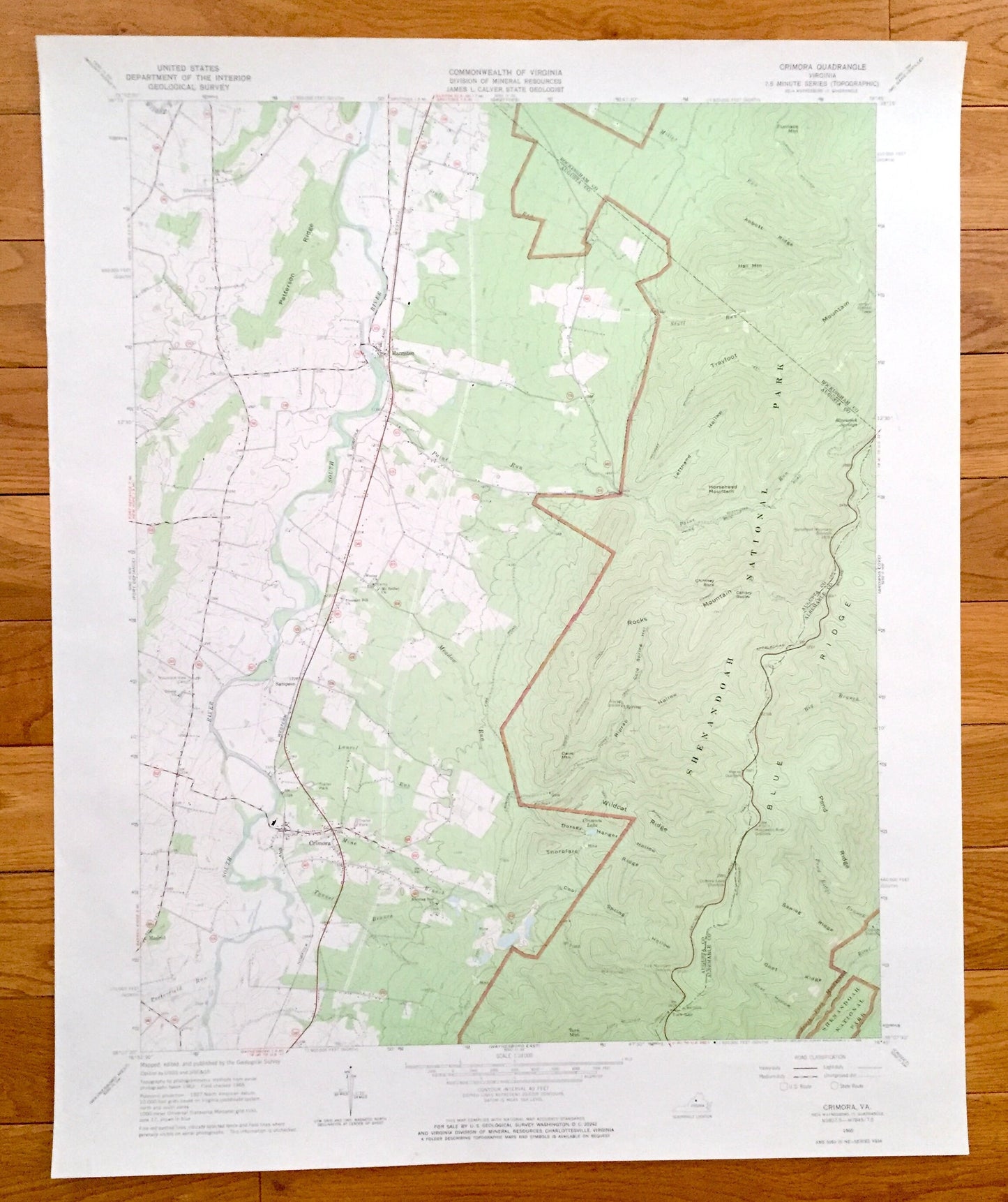 Antique Crimora, Virginia 1965 US Geological Survey Topographic Map – Augusta County, Sampson, Madrid Shenandoah National Park Blue Ridge VA