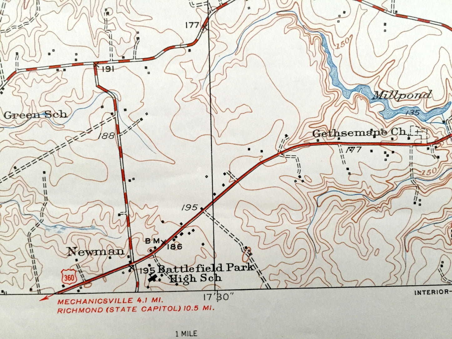 Antique Studley, Virginia 1951 US Geological Survey Topographic Map – Hanover County, Cady, Rural Point, Oak Forest, Pine Hill, Newman, VA