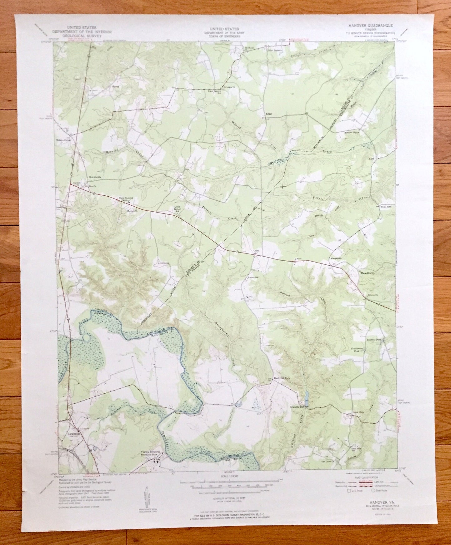 Antique Hanover, Virginia 1951 US Geological Survey Topographic Map – Hanover County, Tuck Fork, Etna Mills, Edgar, Mangohick, Point Eastern