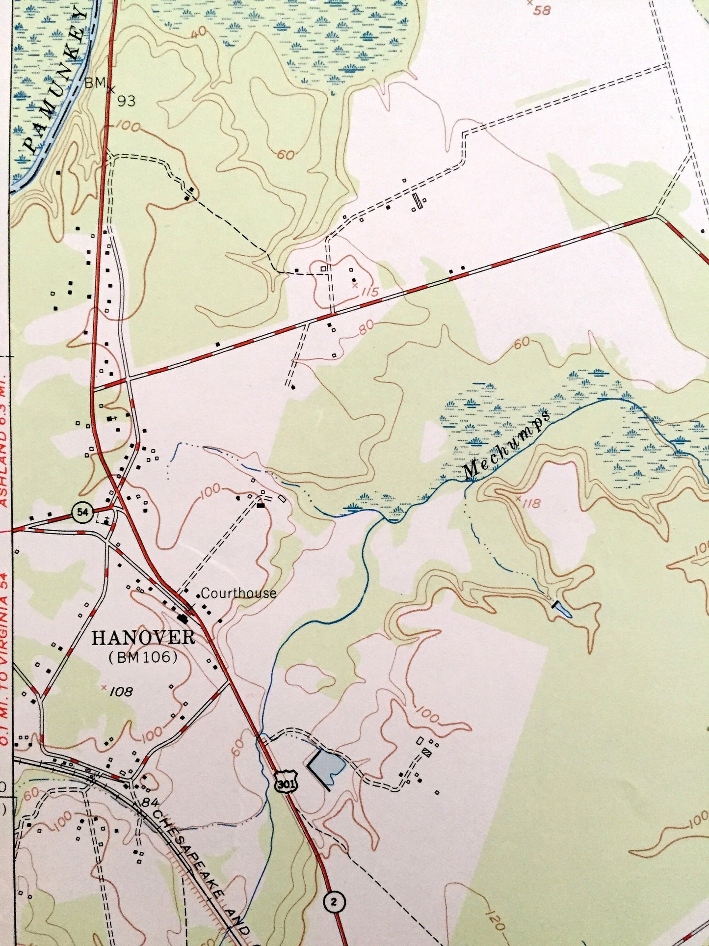 Antique Hanover, Virginia 1951 US Geological Survey Topographic Map – Hanover County, Tuck Fork, Etna Mills, Edgar, Mangohick, Point Eastern