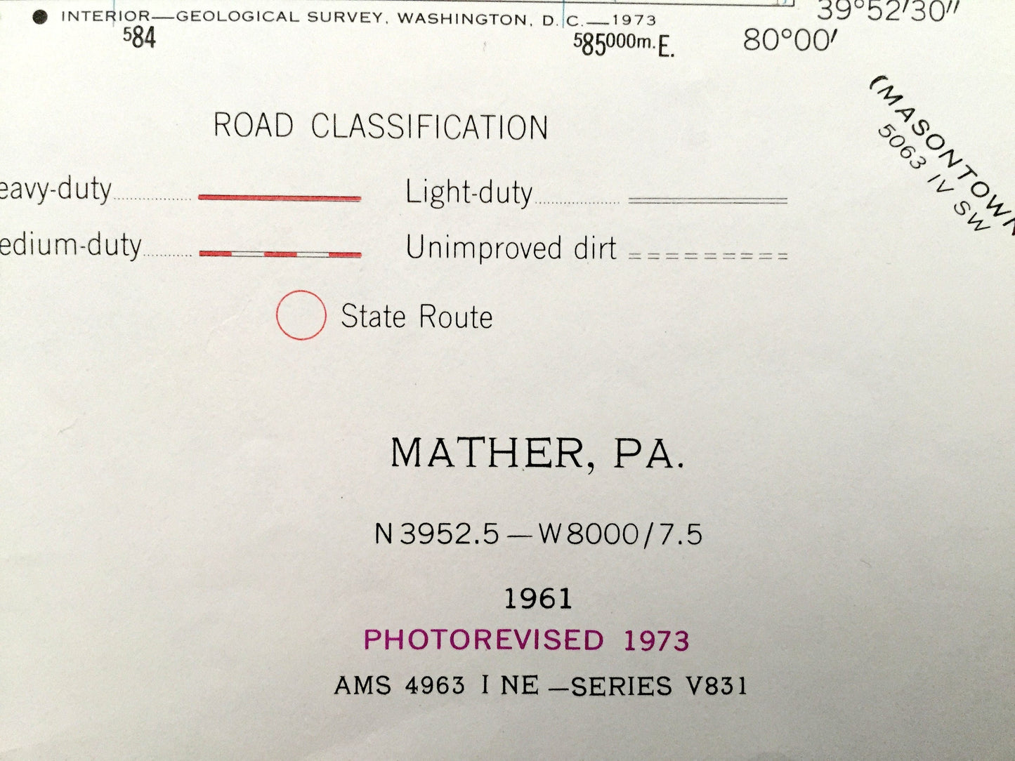 Antique Mather, Pennsylvania 1961 US Geological Survey Topographic Map – Greene, Washington County, Jefferson, Williamstown Khedive, PA