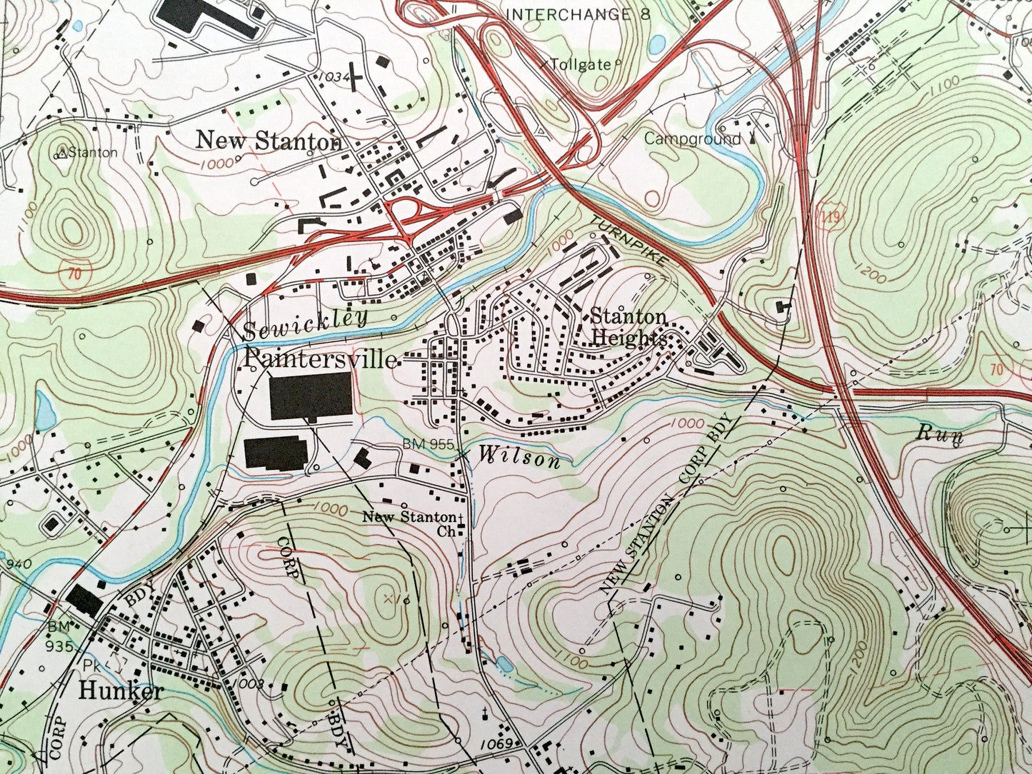 Antique Mount Pleasant, Pennsylvania 1993 US Geological Survey Topographic Map – Westmoreland County New Stanton Ruffs Dale Paintersville PA