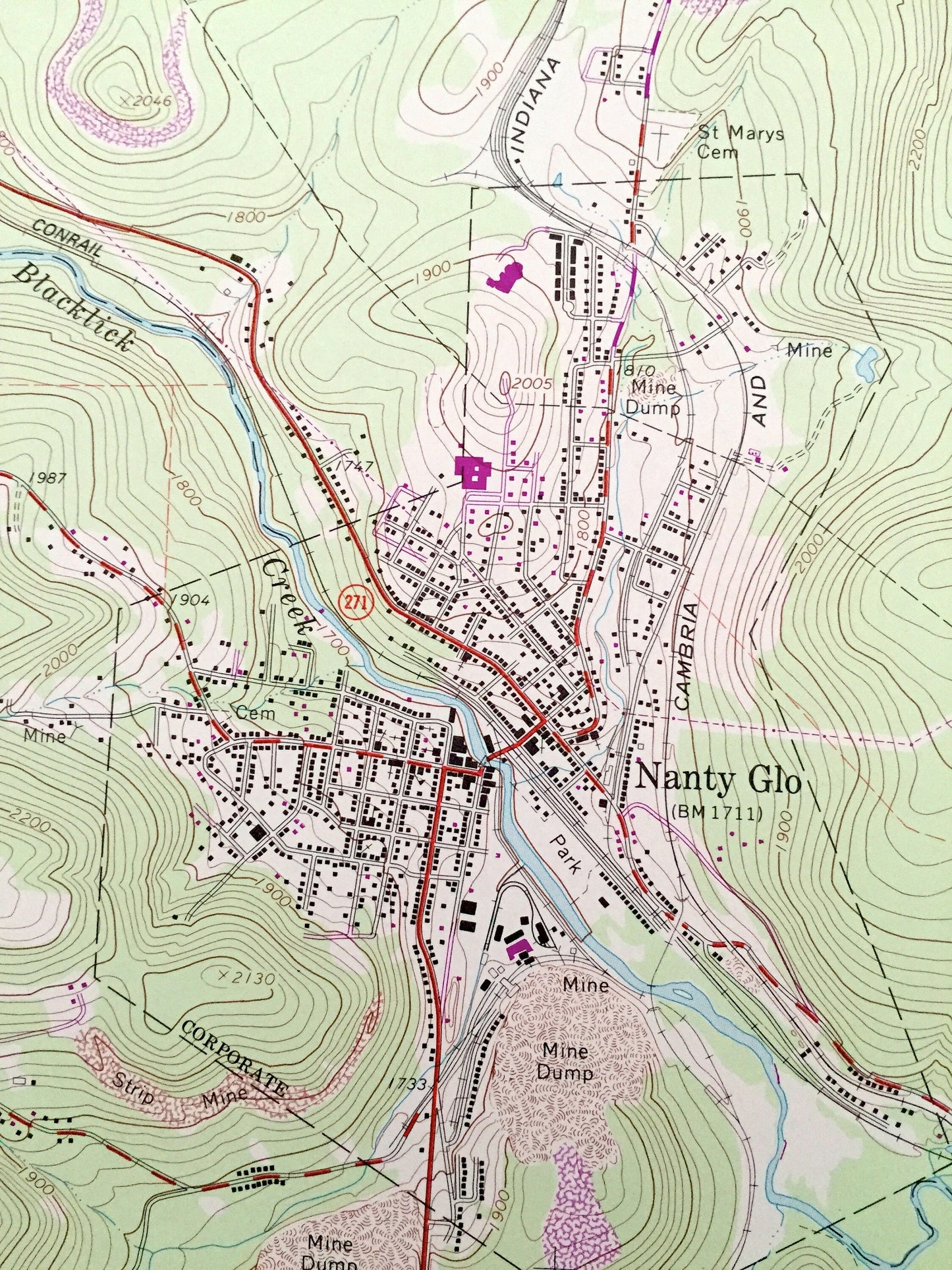 Antique Nanty-Glo, Pennsylvania 1964 US Geological Survey Topographic Map – Cambria County, Mineral Point Revloc Blacklick Jackson Croyle PA