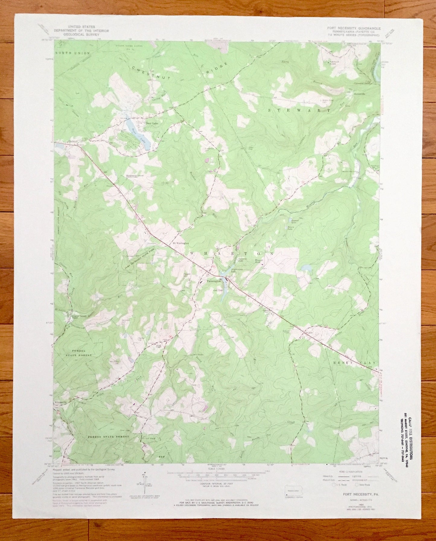 Antique Fort Necessity, Pennsylvania 1964 US Geological Survey Topographic Map – Fayette County, Farmington, Deer Lake, Chalkhill Wharton PA