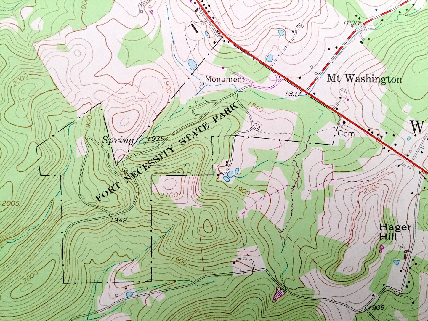 Antique Fort Necessity, Pennsylvania 1964 US Geological Survey Topographic Map – Fayette County, Farmington, Deer Lake, Chalkhill Wharton PA