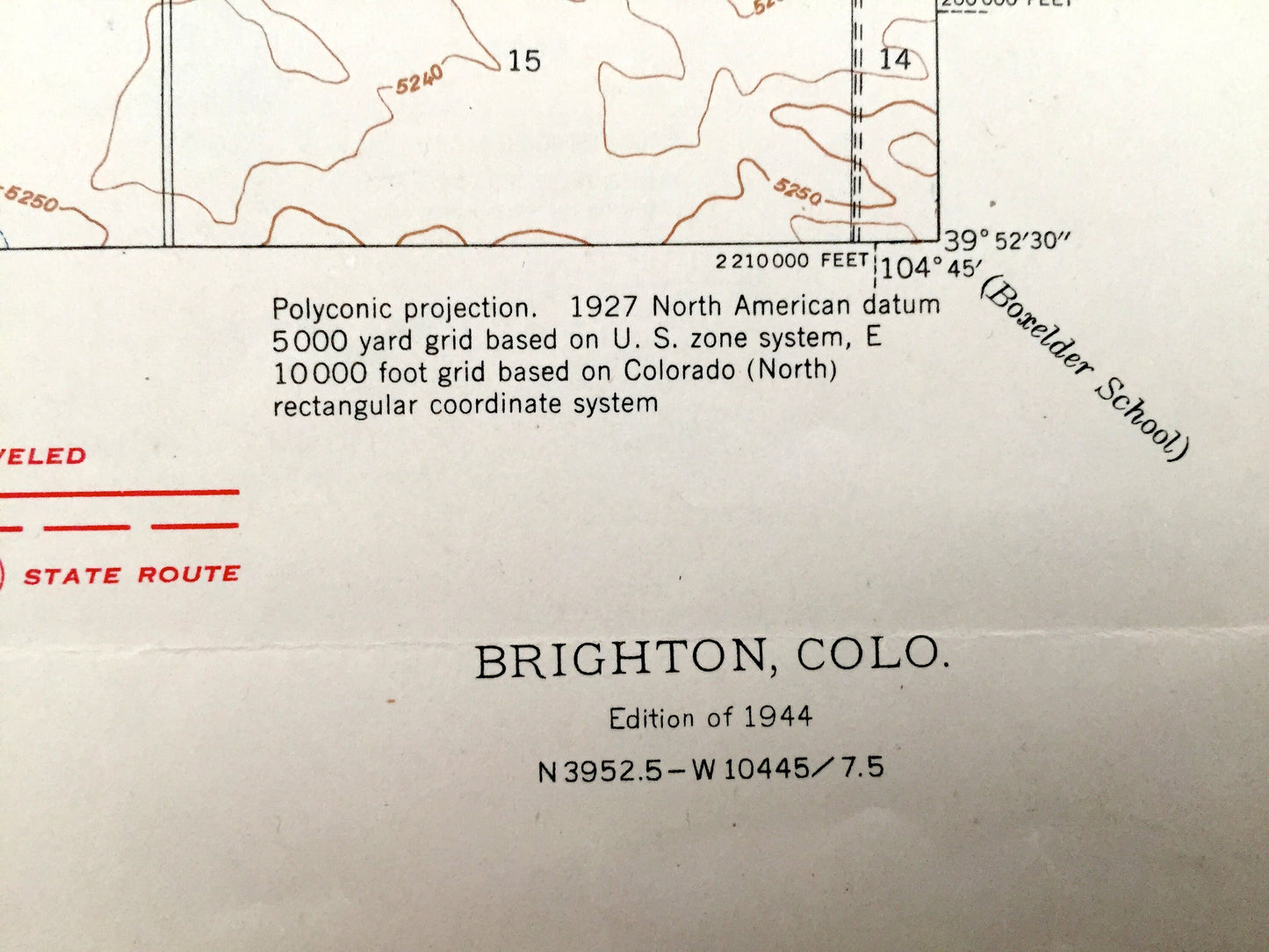 Antique Brighton, Colorado 1944 US Geological Survey Topographic Map – Henderson, Barr Lake, Adams, Weld County, Denver, Platte River, CO