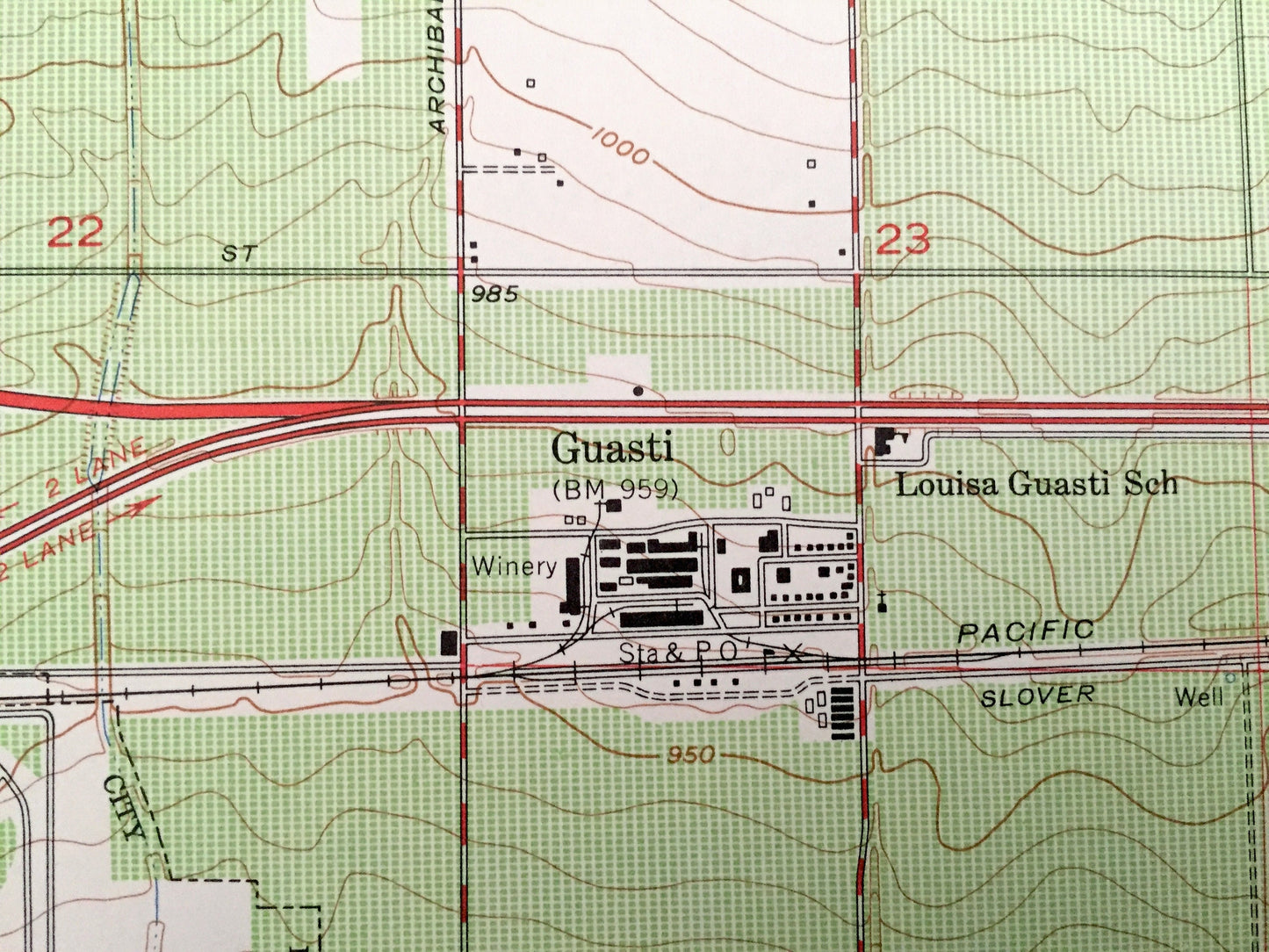 Antique Guasti, California 1953 US Geological Survey Topographic Map – San Bernardino Co, Riverside, Cucamonga, Etiwanda, Jurupa, Mira Loma