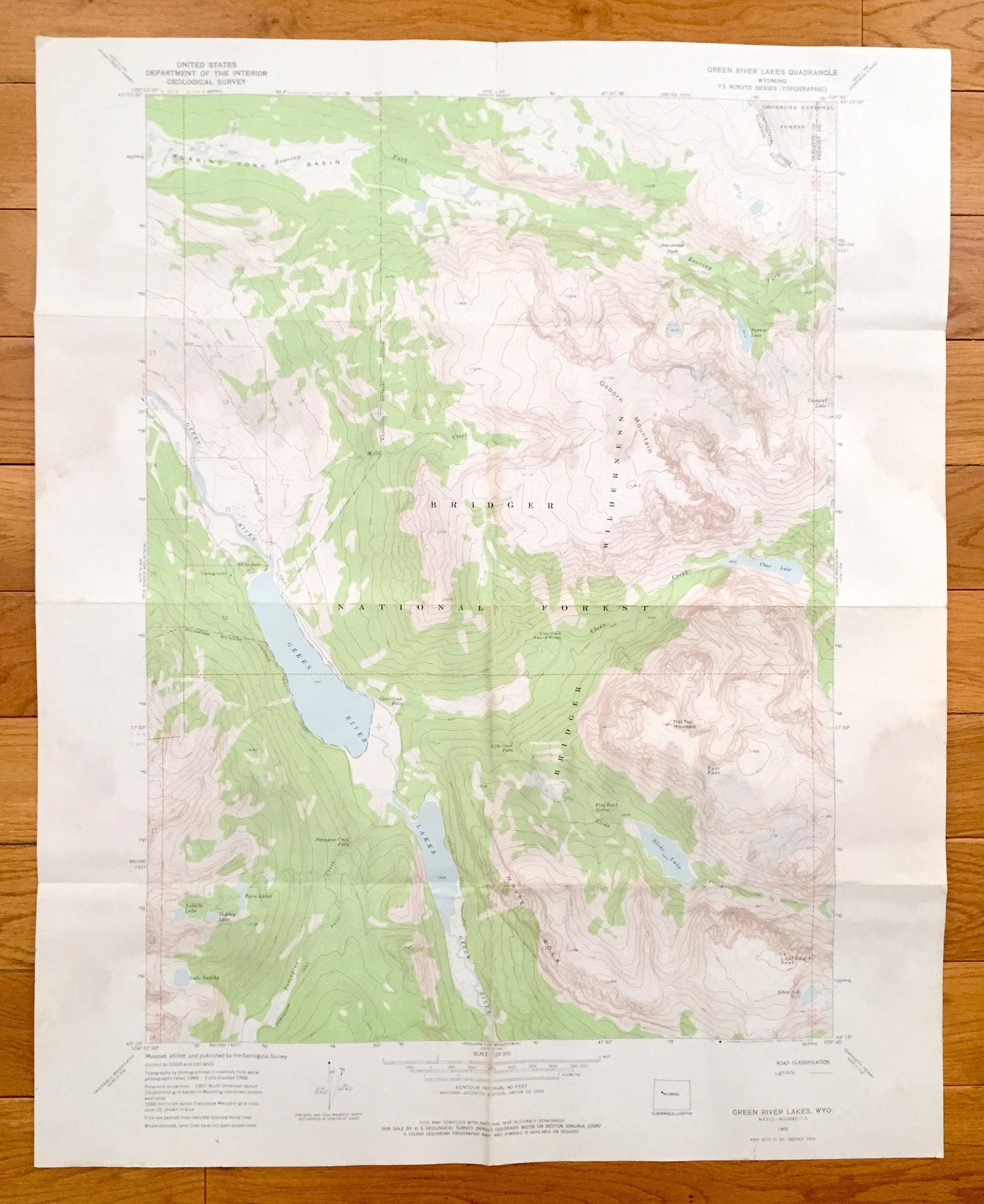 Antique Green River Lakes, Wyoming 1968 US Geological Survey Topographic Map – Sublette County, Bridger National Forest, Bridger Wilderness