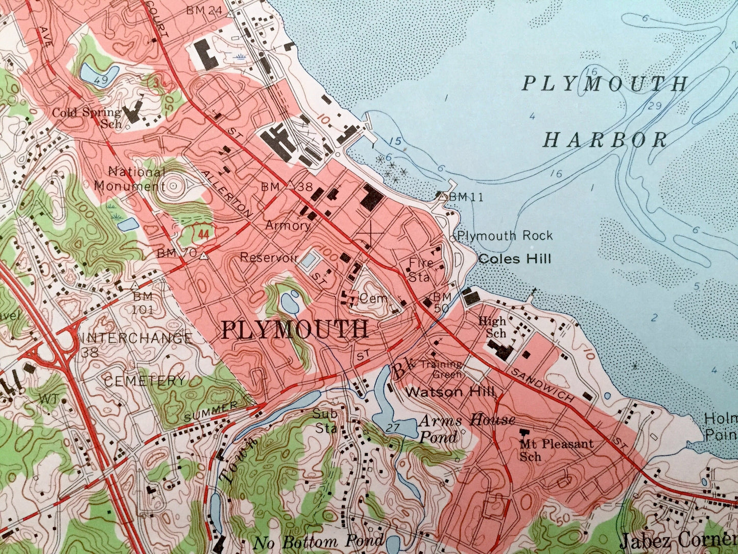 Antique Plymouth, Massachusetts 1962 US Geological Survey Topographic Map – Duxbury, Carver, Kingston, South Pond, Cordage, Fort Standish MA