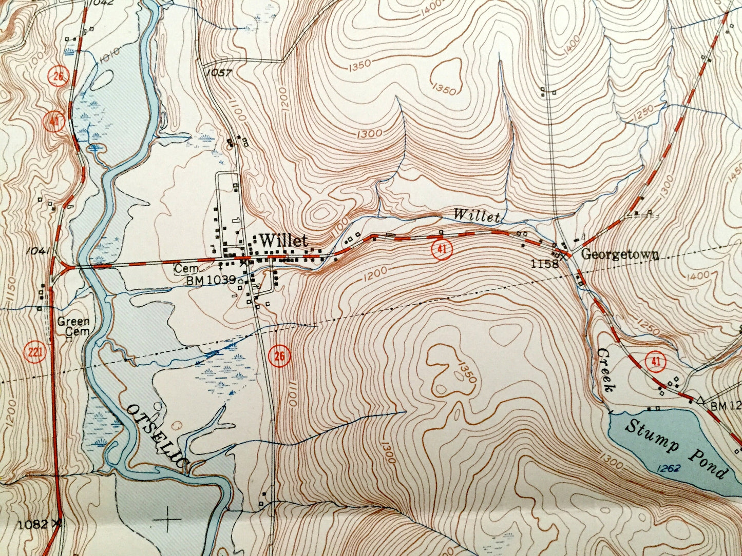 Antique Willet, New York 1951 US Geological Survey Topographic Map – Cortland, Broome County, Marathon, Triangle, Penelope, Freetown, NY