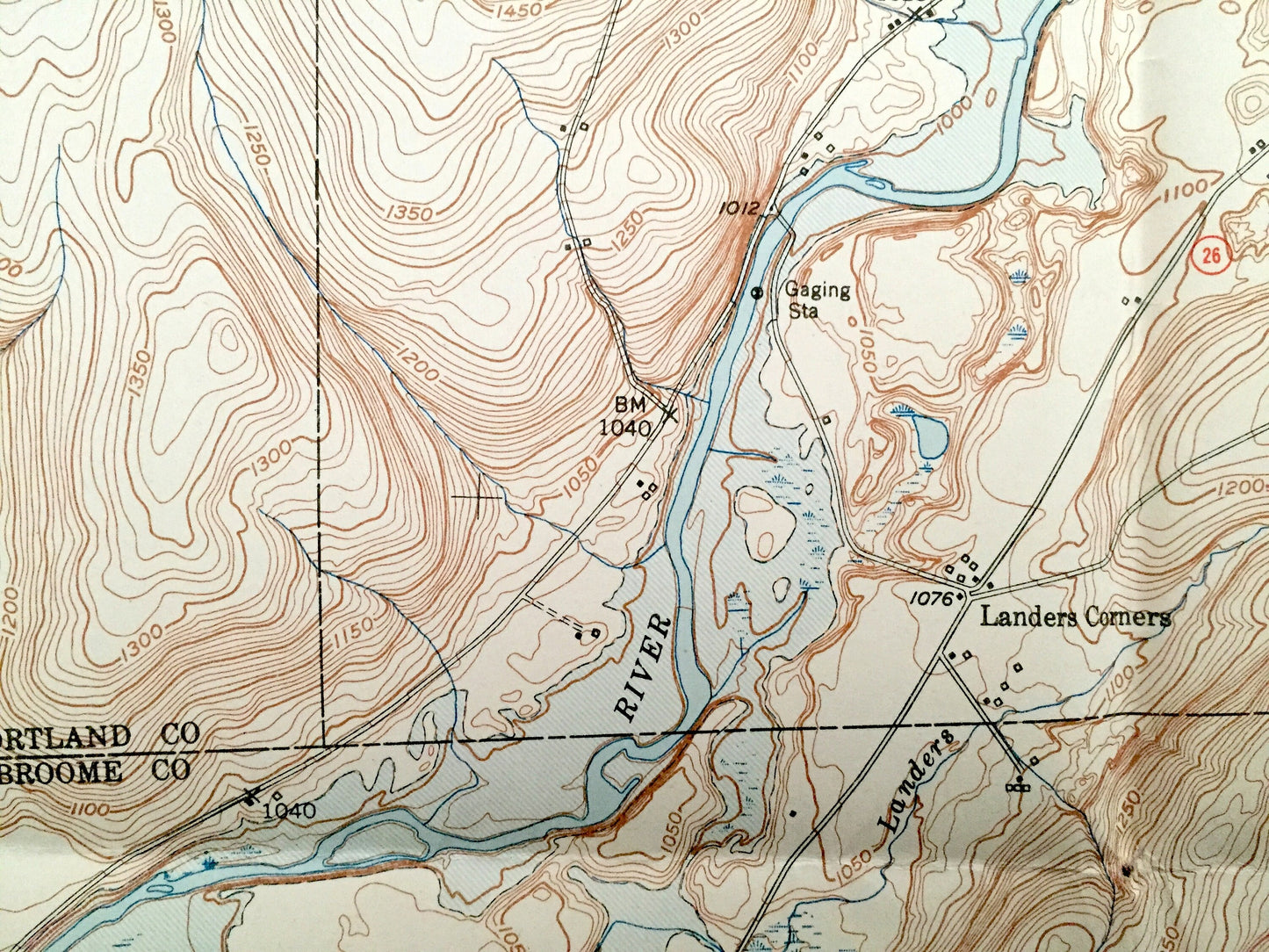 Antique Willet, New York 1951 US Geological Survey Topographic Map – Cortland, Broome County, Marathon, Triangle, Penelope, Freetown, NY