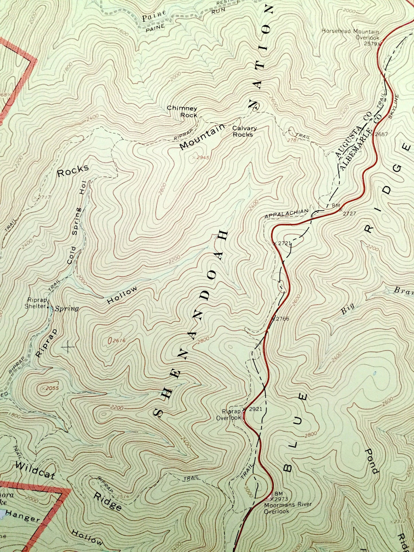 Antique Crimora, Virginia 1965 US Geological Survey Topographic Map – Augusta County, Sampson, Madrid Shenandoah National Park Blue Ridge VA