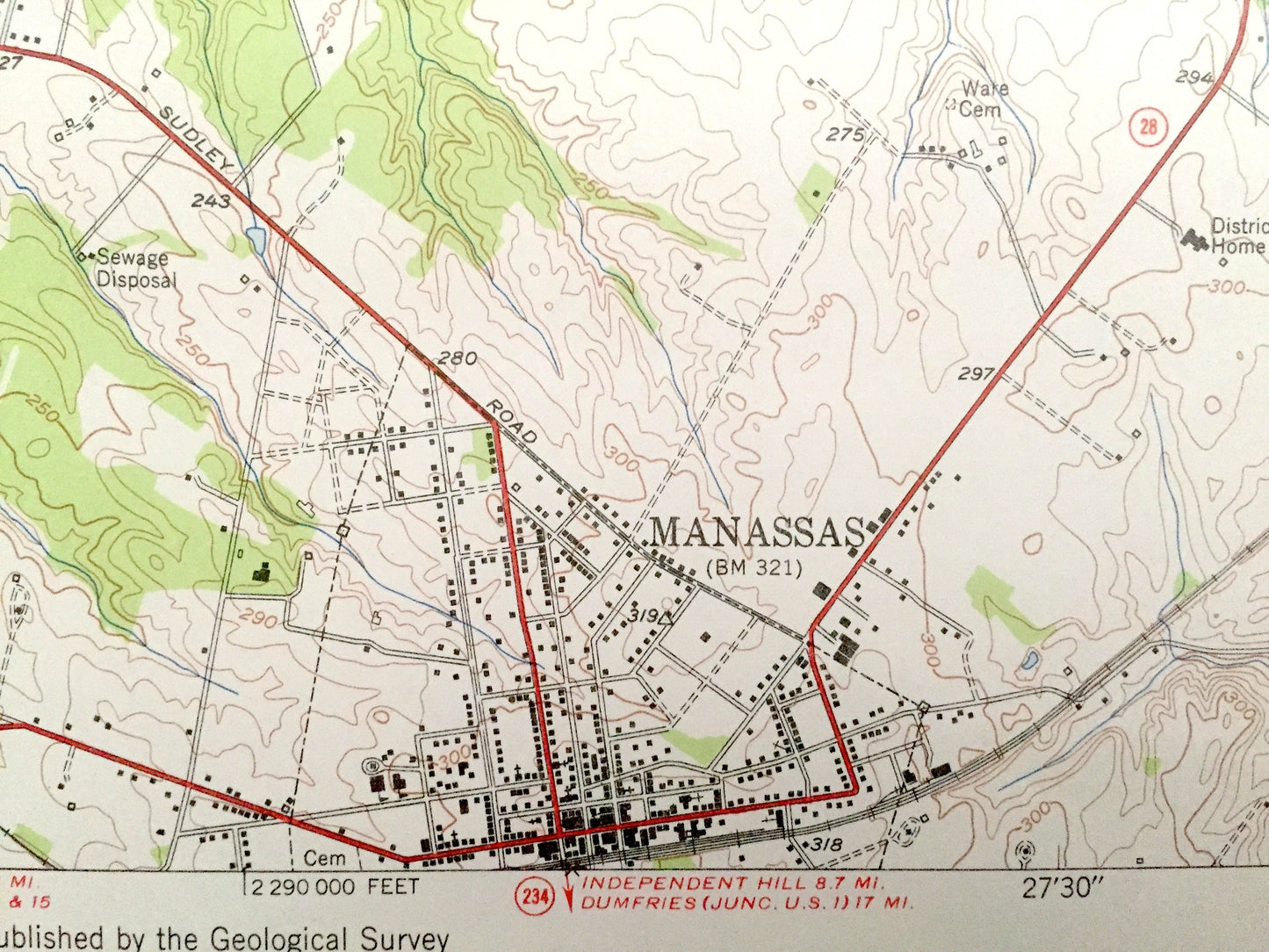 Antique Manassas, Virginia 1951 US Geological Survey Topographic Map – Prince William County, Fairfax, Clifton, Yorkshire, Park, Bull Run VA