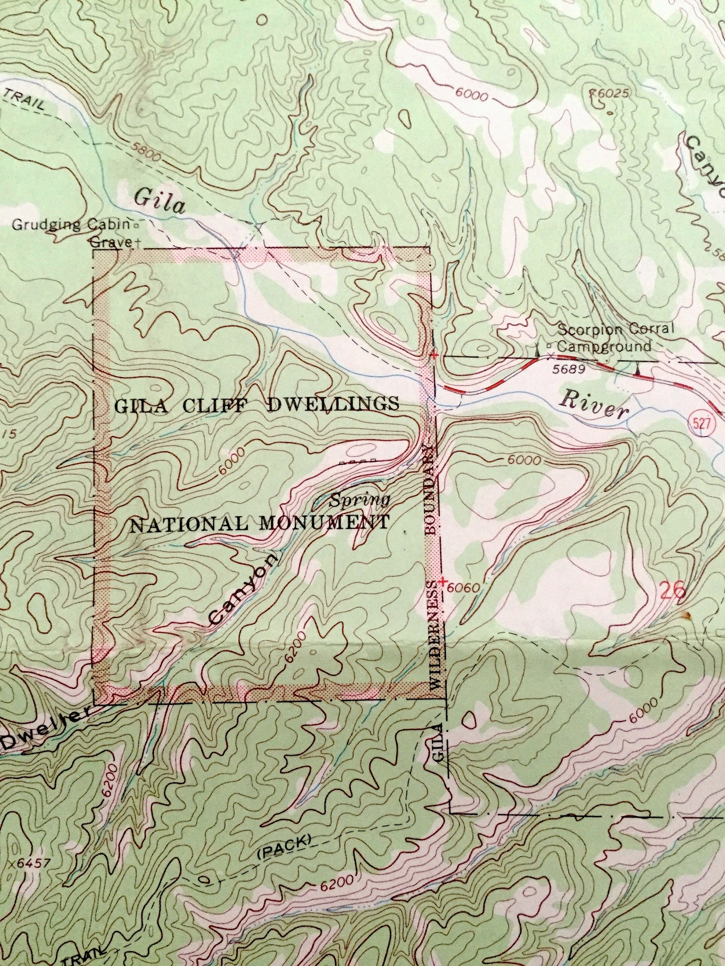Antique Little Turkey Park, New Mexico 1965 US Geological Survey Topographic Map – Grant County, Granite Peak, Gila Wilderness, Adobe Canyon