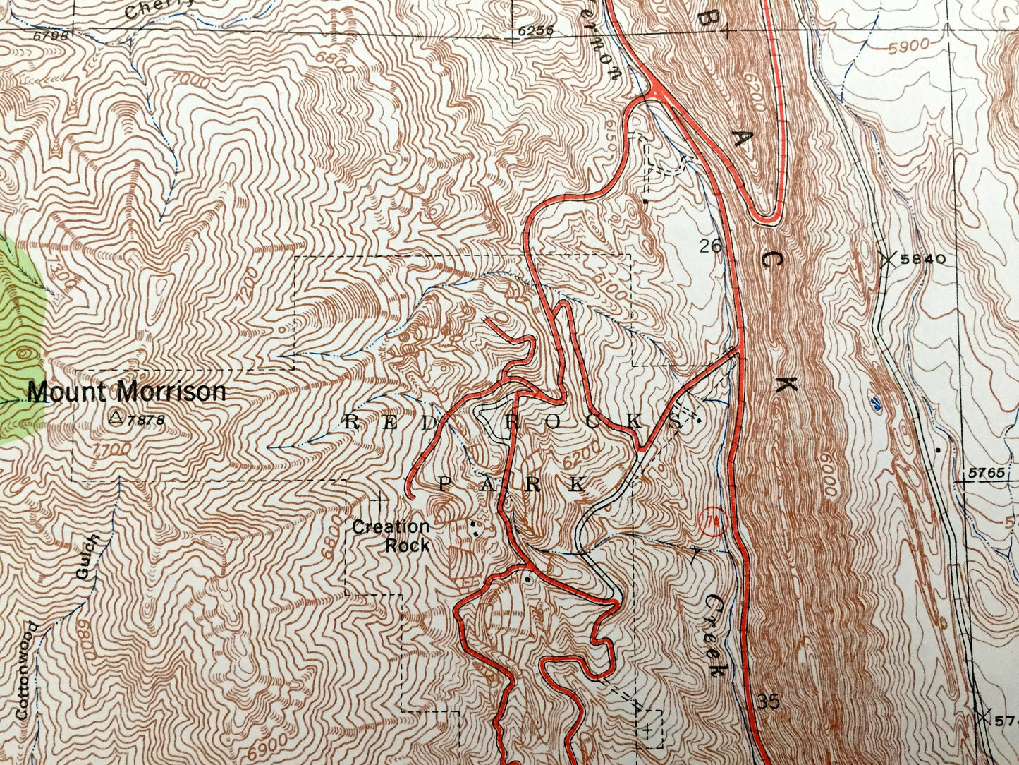 Antique Morrison, Colorado 1938 US Geological Survey Topographic Map – Golden, Idledale, Red Rocks, Jefferson County, Green Mountain