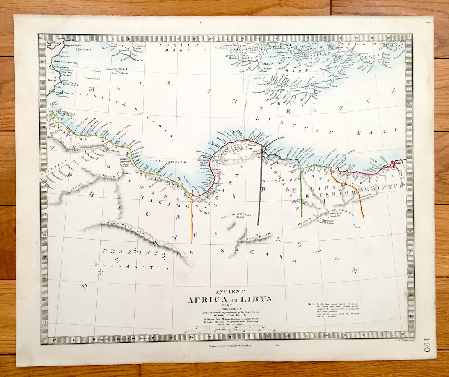 Antique 1856 Ancient Libya & Egypt Map from SDUK Atlas – Greece, Crete, Turkey, Tunisia, Peloponnesus, Sicily, Alexandria, Tripoli, Sfax