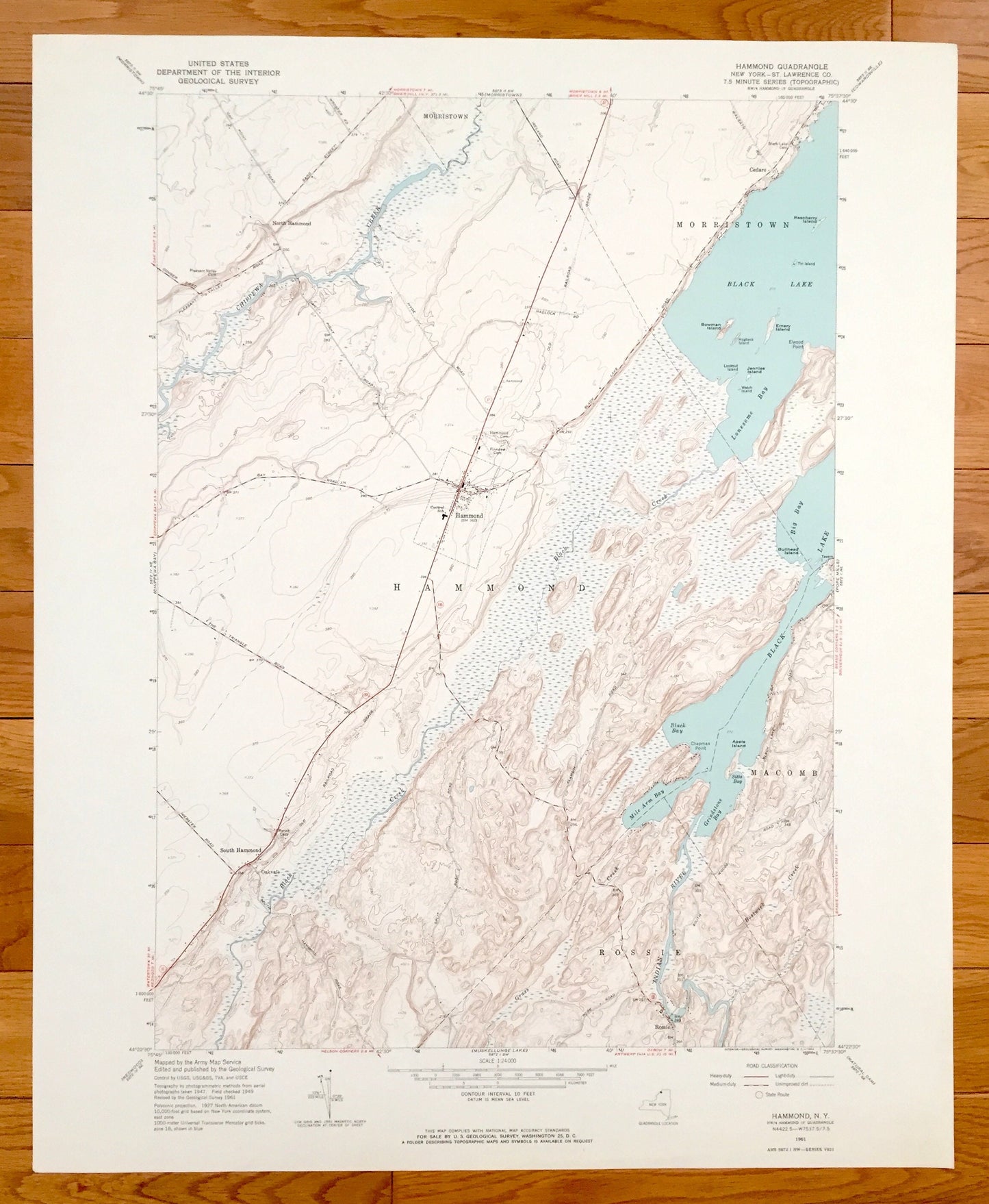 Antique Hammond, New York 1961 US Geological Survey Topographic Map – St Lawrence County, North, Morristown, Oakvale, Rossie, Black Lake, NY