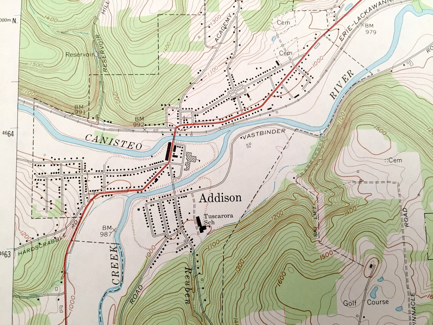 Antique Addison, New York 1969 US Geological Survey Topographic Map – Steuben County, Erwin, Tuscarora, Presho, Lindley, Canisteo River, NY