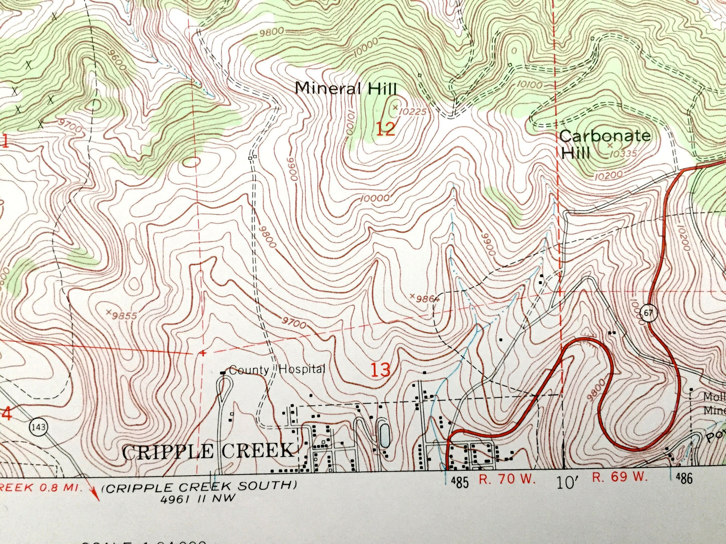 Antique Cripple Creek North, Colorado 1951 US Geological Survey Topographic Map – Black Mountain, Pike National Forest, Teller County