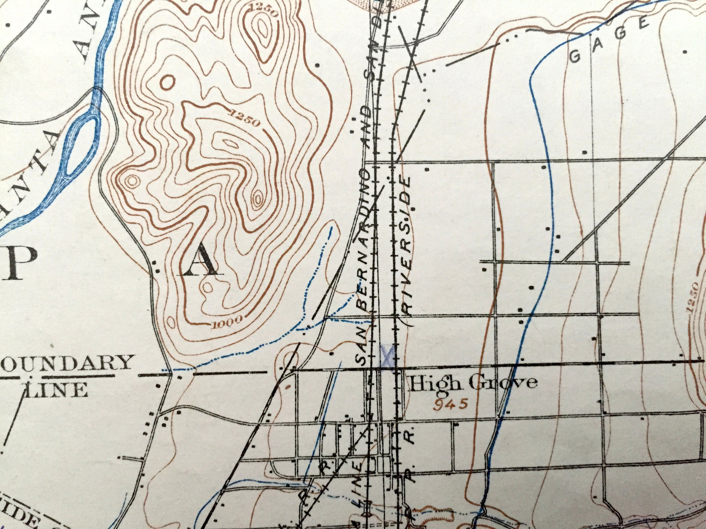 Antique San Bernardino California 1901 US Geological Survey Topographic Map – Riverside, Arrowhead Springs Grapeland Valencia Colton Lake CA