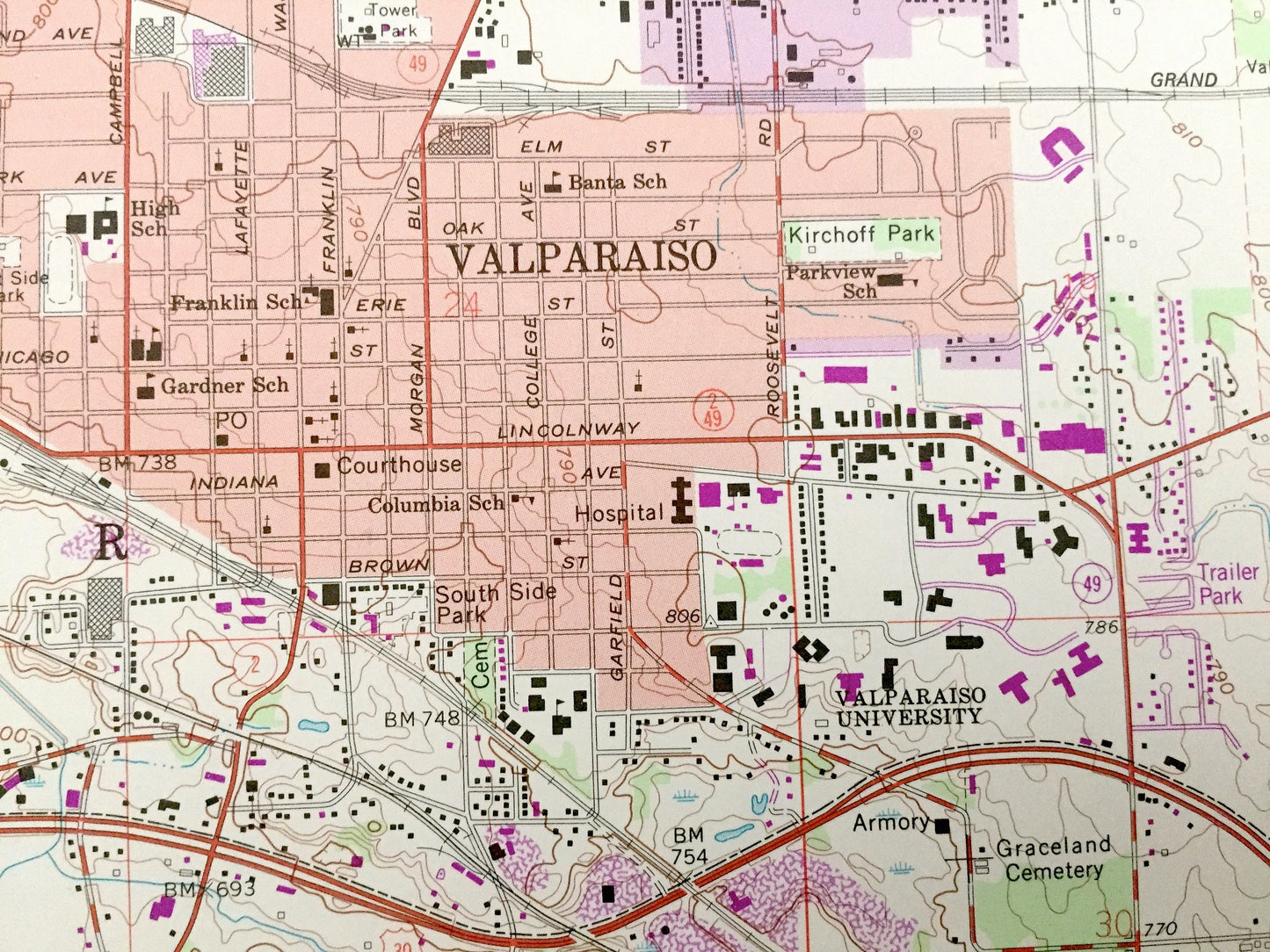 Antique Valparaiso, Indiana 1962 US Geological Survey Topographic Map – Center, Washington, Porter, Morgan, Porter County, Westhill, IN