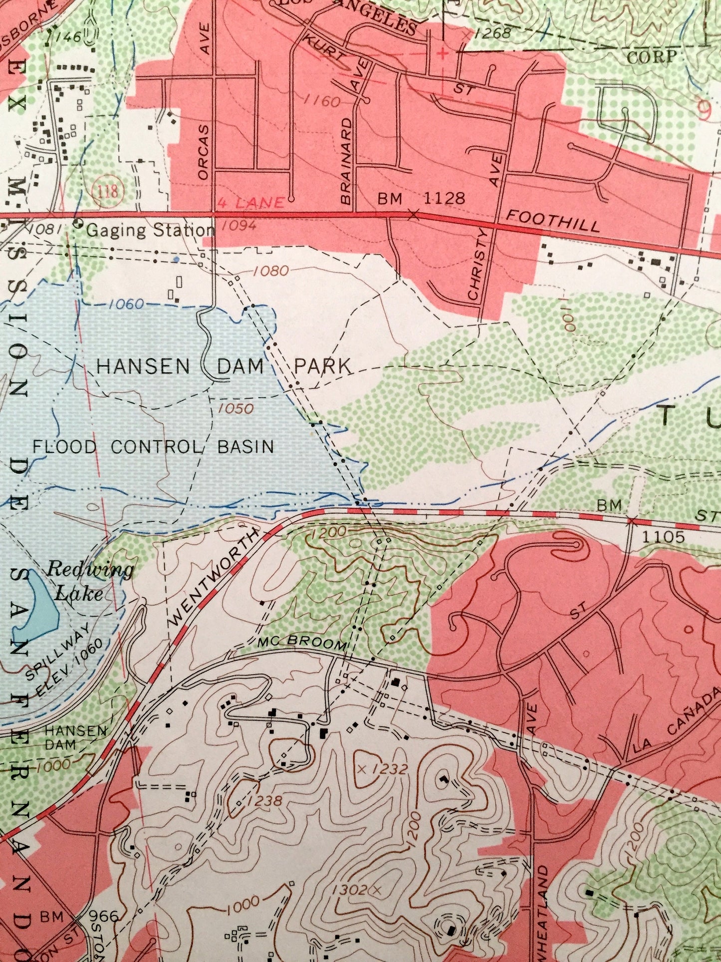 Antique Sunland, California 1966 US Geological Survey Topographic Map – Los Angeles County, Glendale, Tujunga Cottonwood Glen Indian Springs