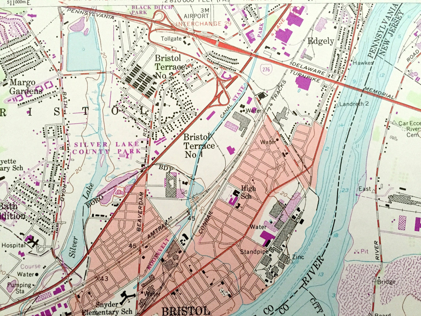Antique Burlington, New Jersey 1955 US Geological Survey Topographic Map – Florence, Mount Holly, Springfield, Bucks, Bristol, Pennsylvania