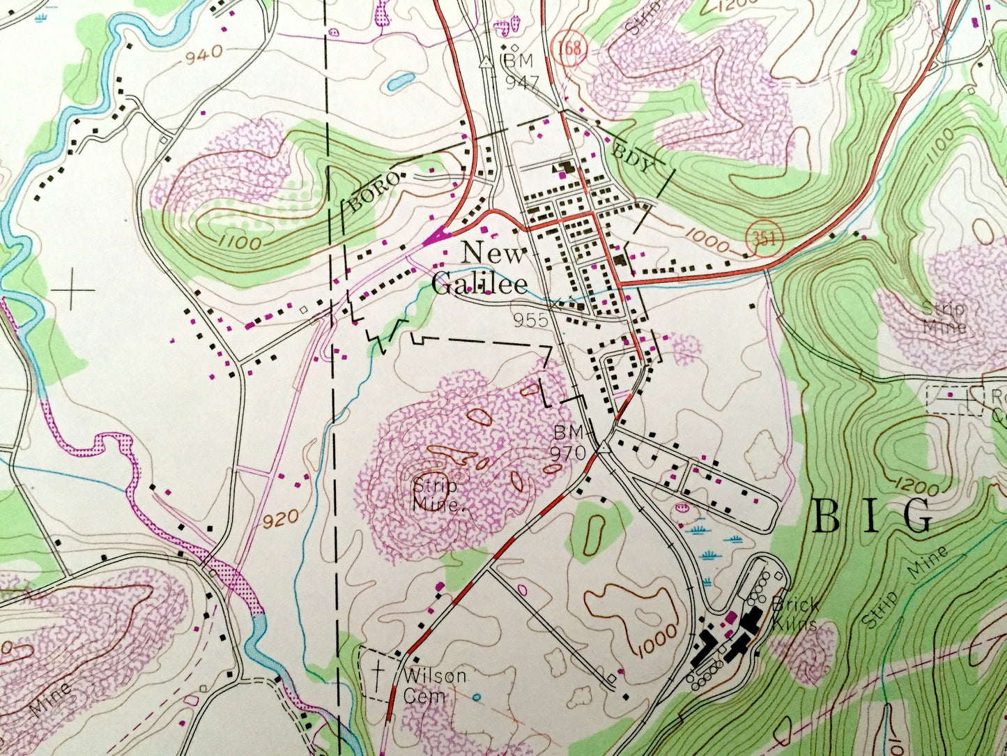 Antique New Galilee, Pennsylvania 1957 US Geological Survey Topographic Map – Lawrence County, Beaver County, Darlington, South Beaver