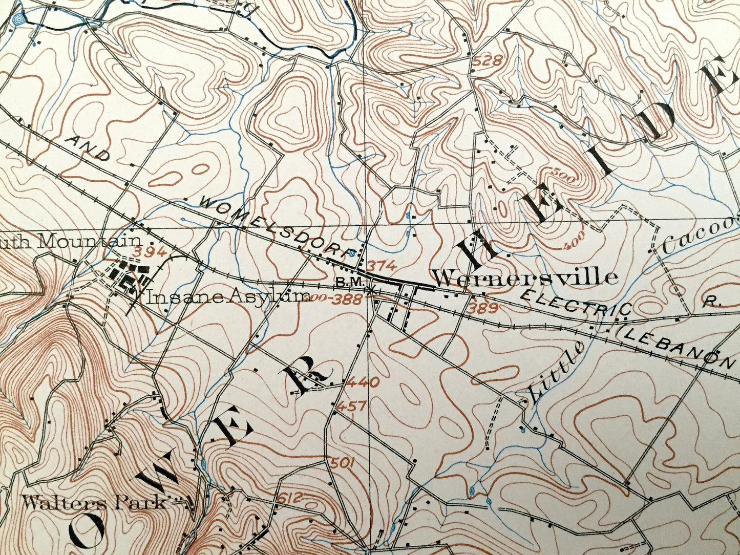 Antique Wernersville, Pennsylvania 1902 US Geological Survey Topographic Map – Berks County, Bethel, Spring, Heidelberg, Marion, Strausstown