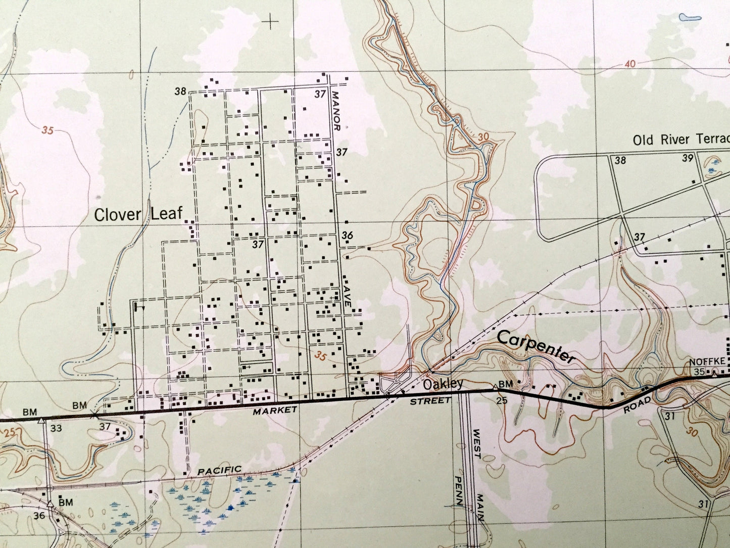 Antique Houston, Texas 1945 US Geological Survey Topographic Map – Harris County, Jacinto City, Fauna, Greens Bayou, Clover Leaf, Martin, TX