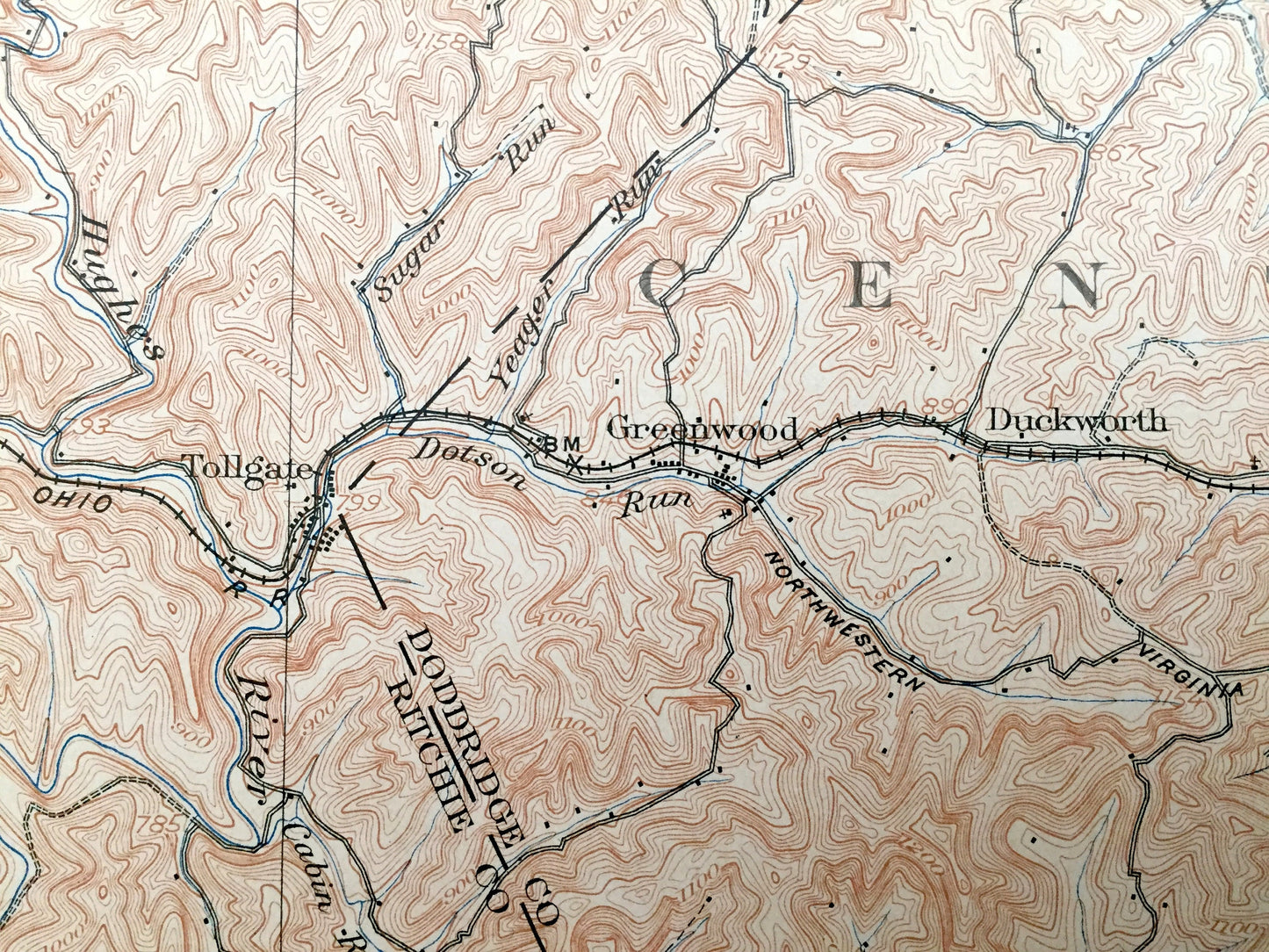 Antique West Union, West Virginia 1905 US Geological Survey Topographic Map – Doddridge County, McElroy, Clay, Grant, Centerville, Greenwood