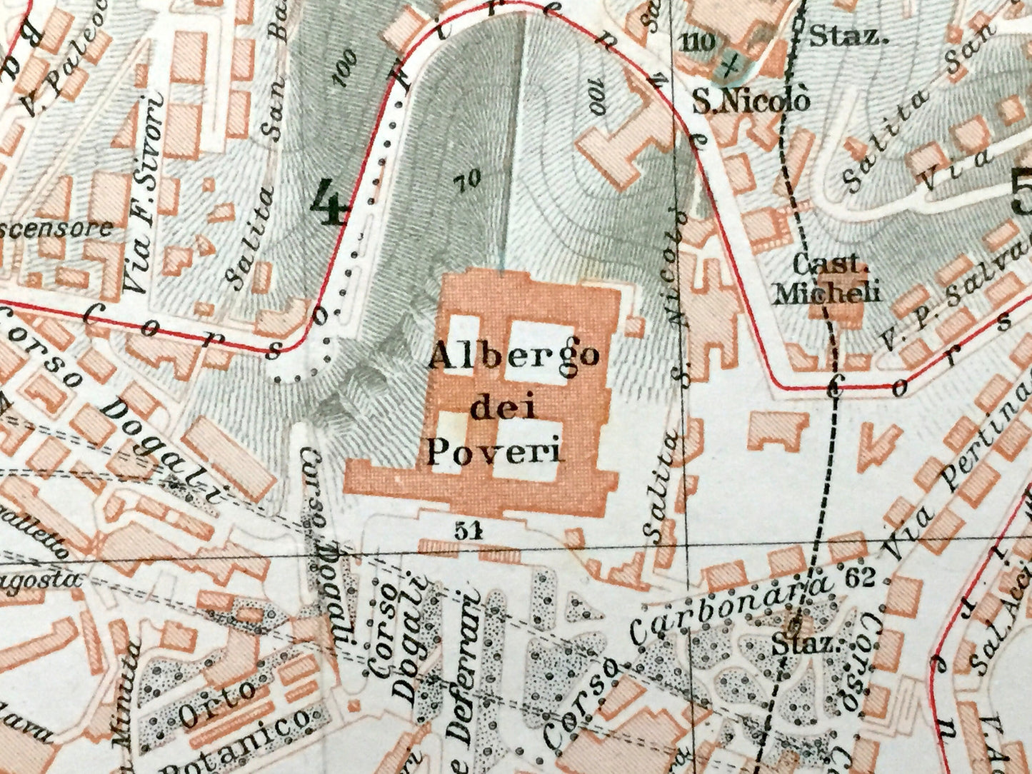Antique 1937 Genoa, Italy Map from Muirhead's Blue Guides & Baedekers – Genova, Liguria, Carignano, Castelletto, Molo, Oregina, Ferrari