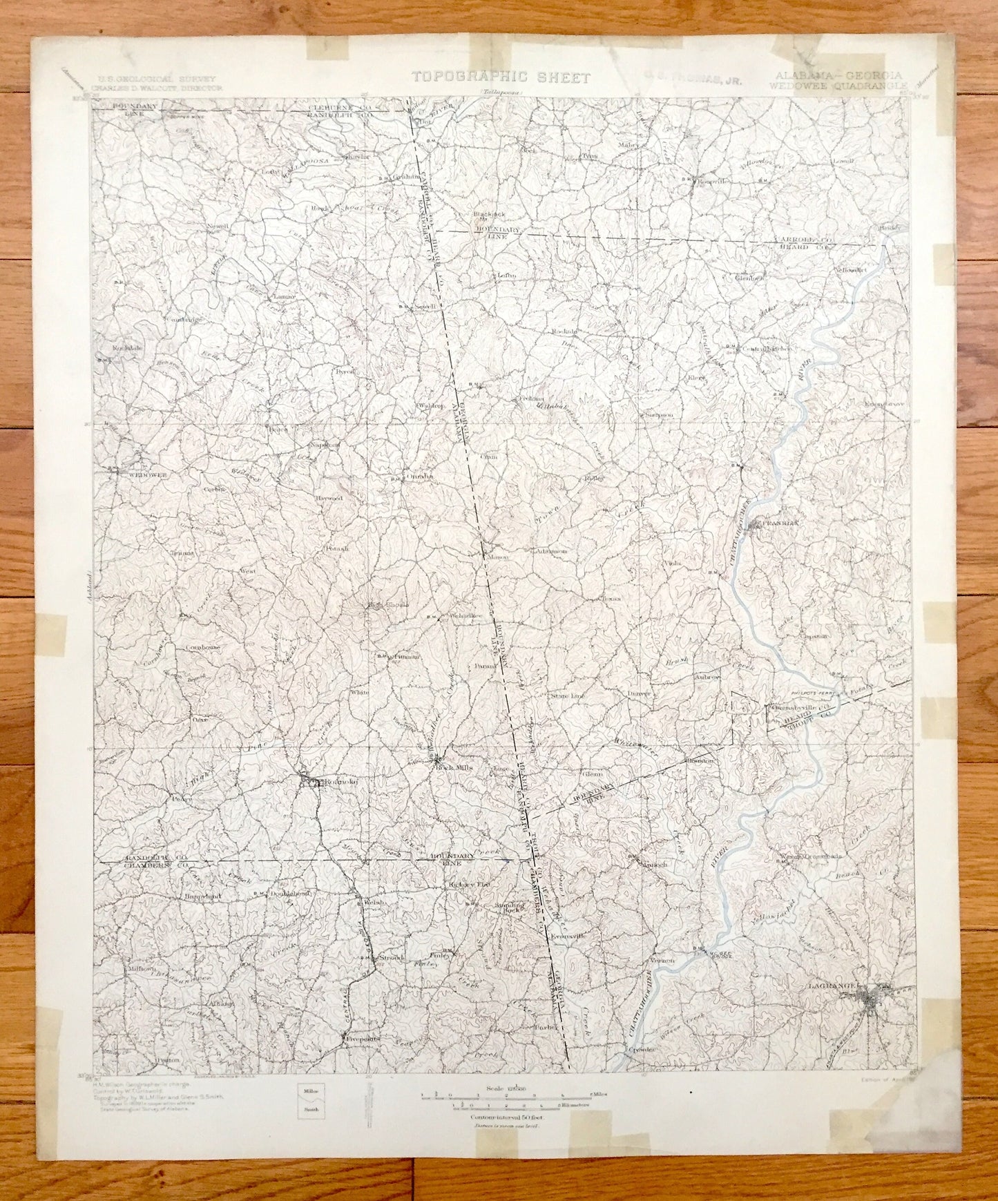 Antique Wedowee, Alabama 1902 US Geological Survey Topographic Map – Randolph County, Roanoke, Omaha, Lagrange, Franklin, Yellowdirt, Vernon