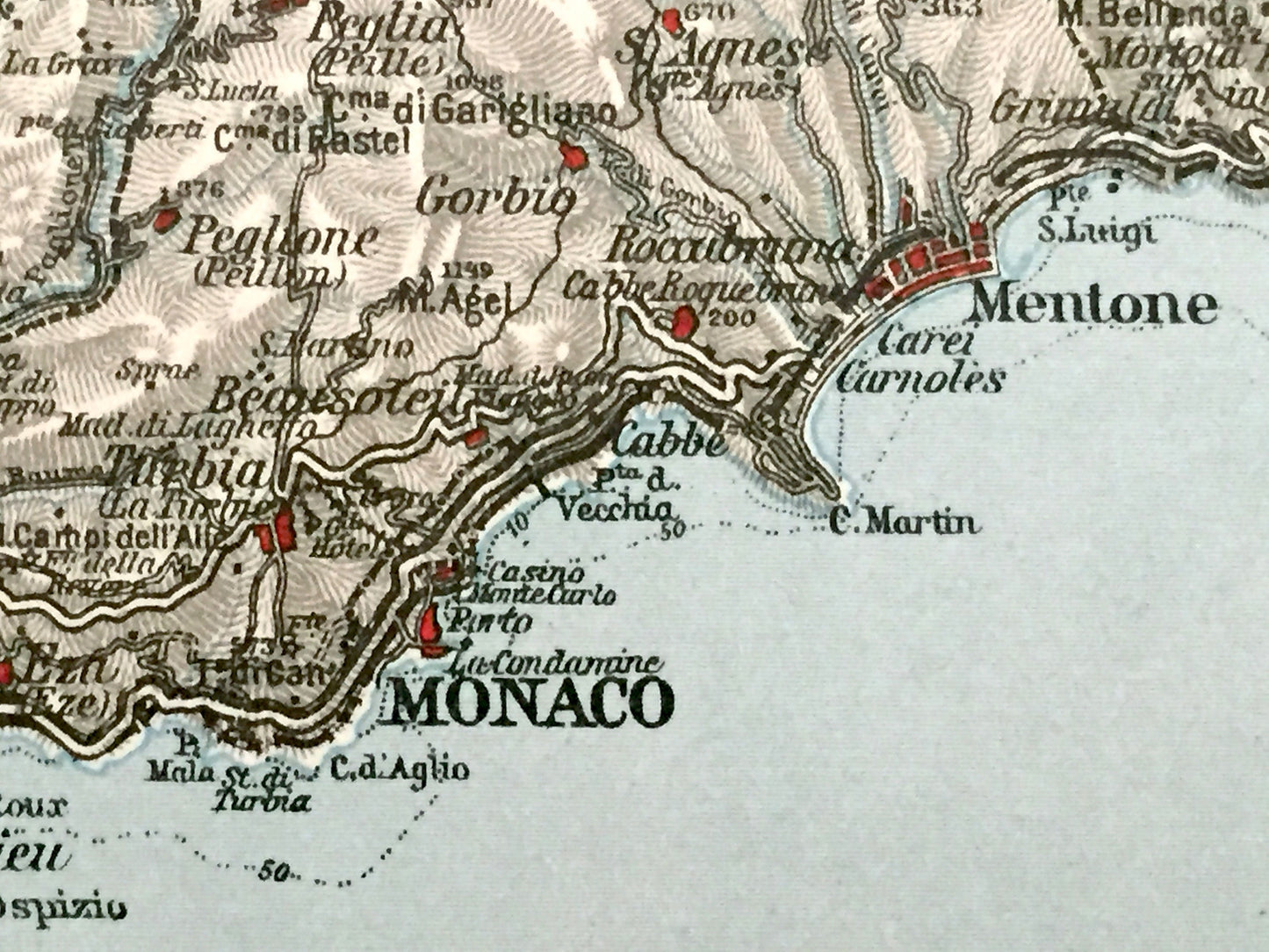 Antique 1937 Nice, France Map from Muirhead's Blue Guides & Baedekers – Monaco, Nizza, Bordighera, Italy, Imperai, French Riviera