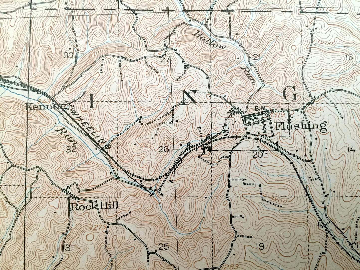 Antique Flushing, Ohio 1905 US Geological Survey Topographic Map – Belmont County, Cadiz, Londonderry, Wheeling, Oxford, Holloway, Oakgrove