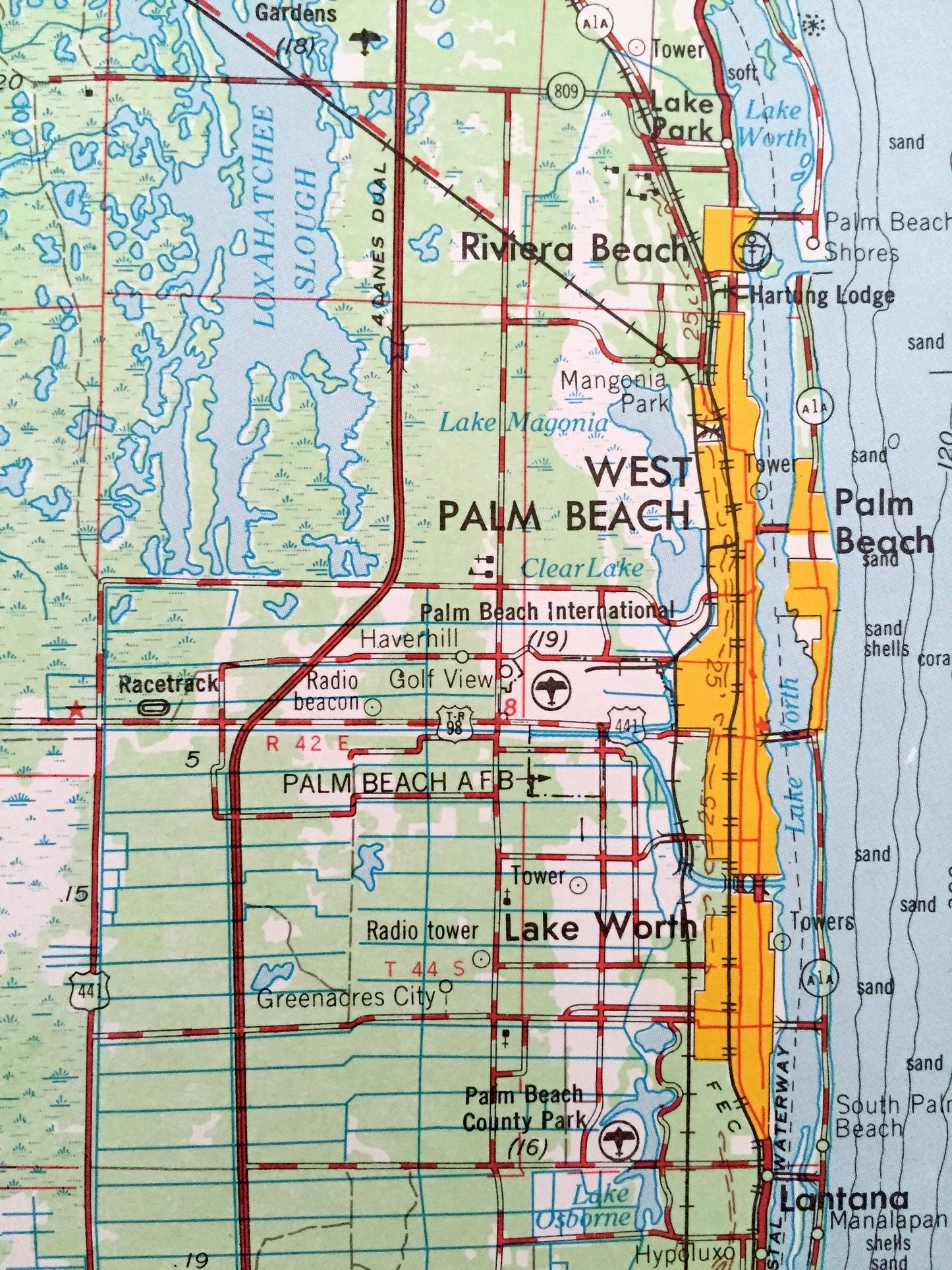 Antique West Palm Beach, Florida 1954 US Geological Survey Topographic Map – Fort Lauderdale, Hollywood, Boca Raton, Delray, Lantana, FL