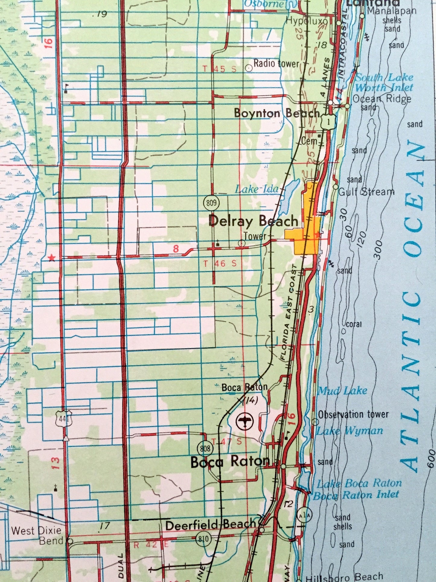 Antique West Palm Beach, Florida 1954 US Geological Survey Topographic Map – Fort Lauderdale, Hollywood, Boca Raton, Delray, Lantana, FL