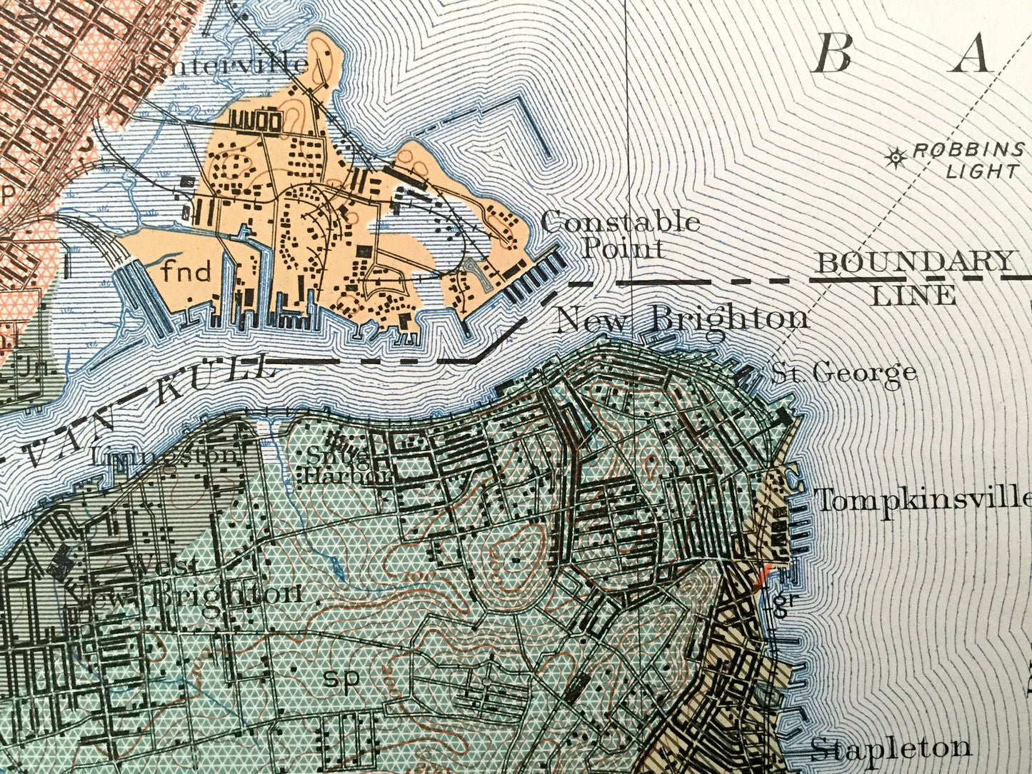 Antique Staten Island, New York City 1901 US Geological Survey Topographic Map – Manhattan, Brooklyn, Newark, Bayonne, Elizabeth, New Jersey
