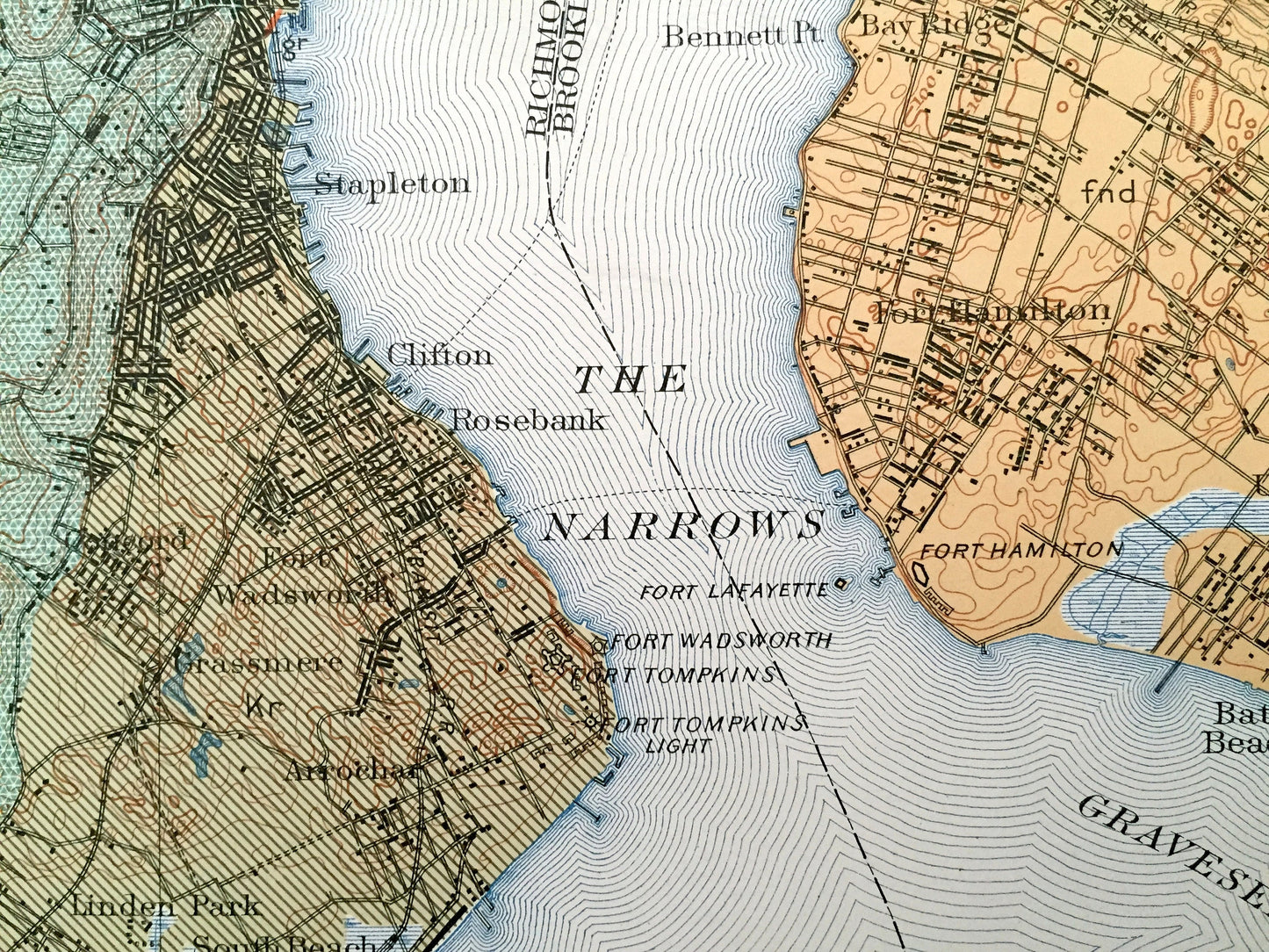 Antique Staten Island, New York City 1901 US Geological Survey Topographic Map – Manhattan, Brooklyn, Newark, Bayonne, Elizabeth, New Jersey