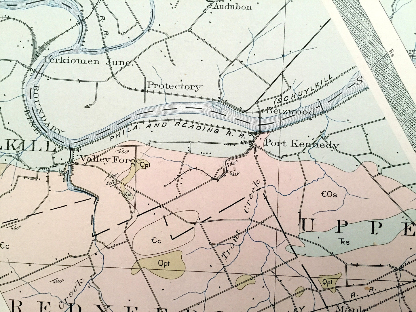 Antique Main Line, Pennsylvania 1894 US Geological Survey Map – Valley Forge, Merion, Norristown, Haverford, Radnor, Bryn Mawr, Villanova PA