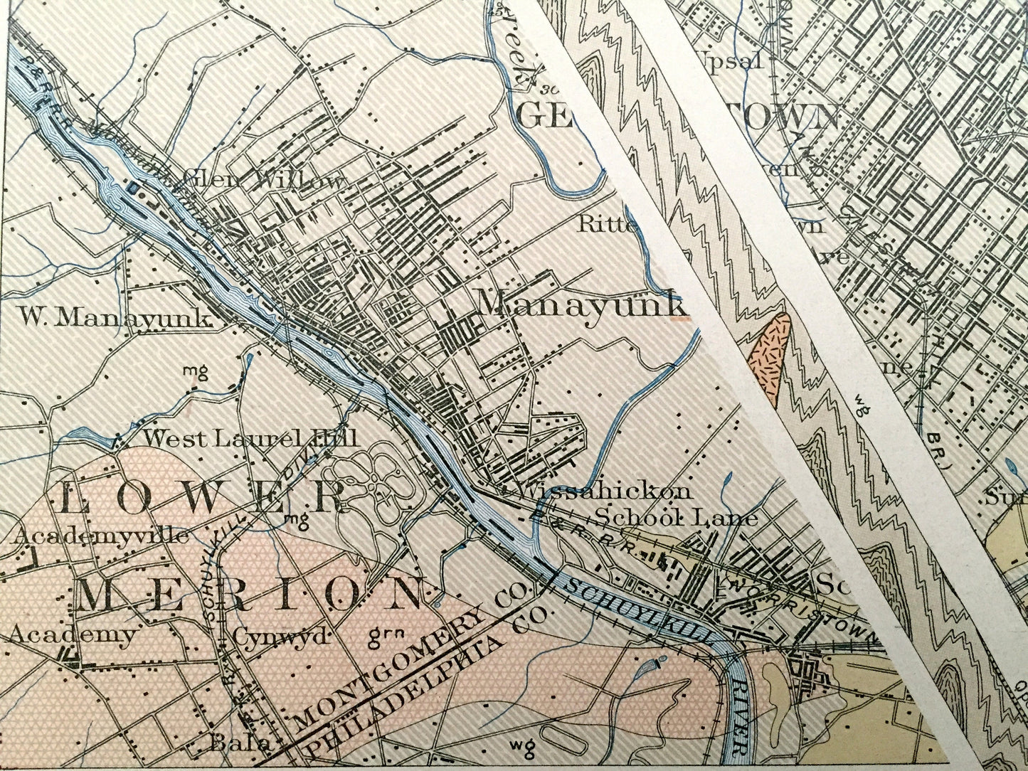 Antique Philadelphia, Pennsylvania 1894 U.S. Geological Survey Map - Germantown, Manayunk, Mt Airy, Chestnut Hill, Ambler, Lower Merion, PA