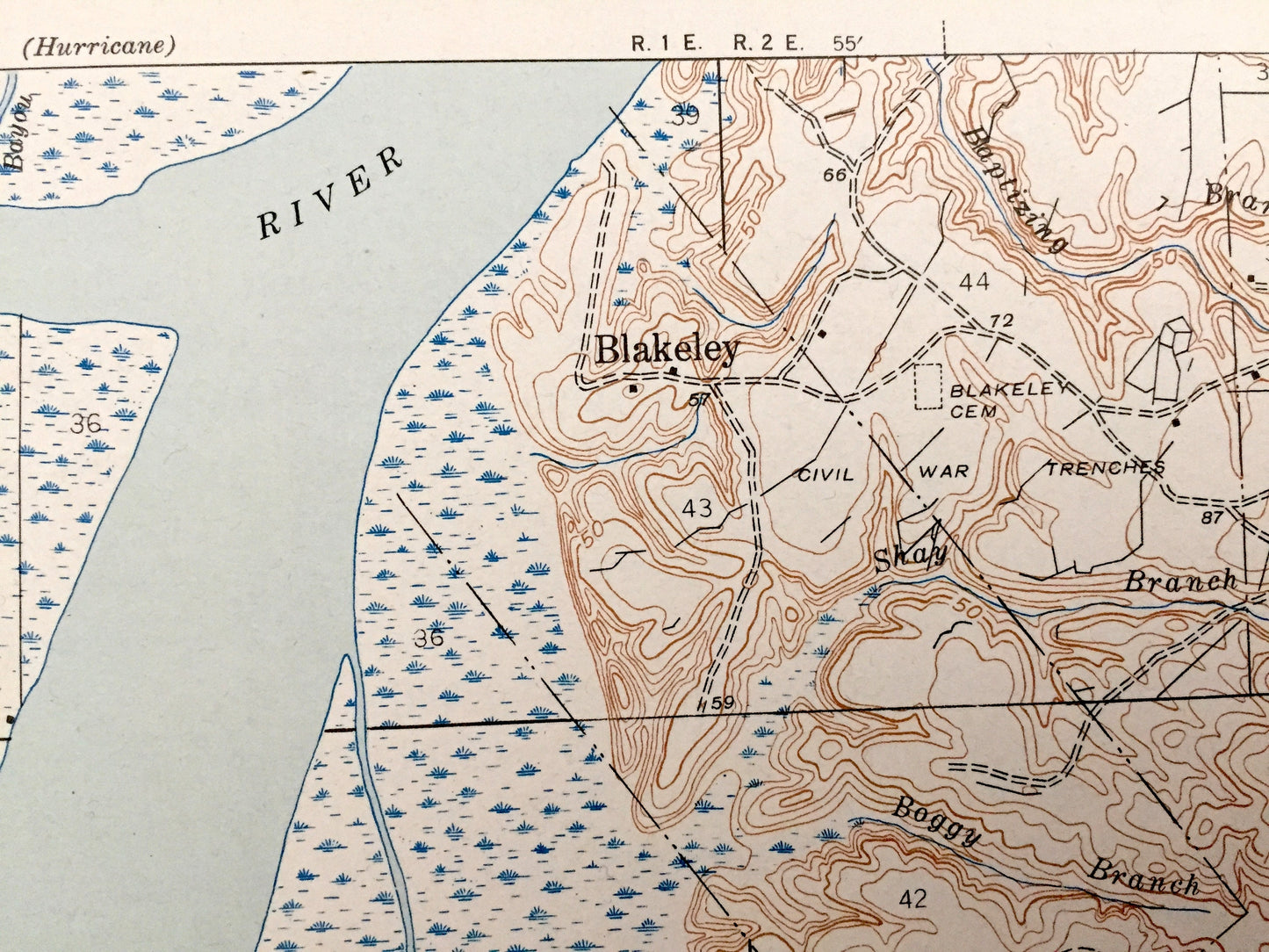 Antique Bridgehead, Alabama 1943 US Geological Survey Topographic Map – Baldwin County, Blakeley, Park City, The Village, Chacaloochee Bay