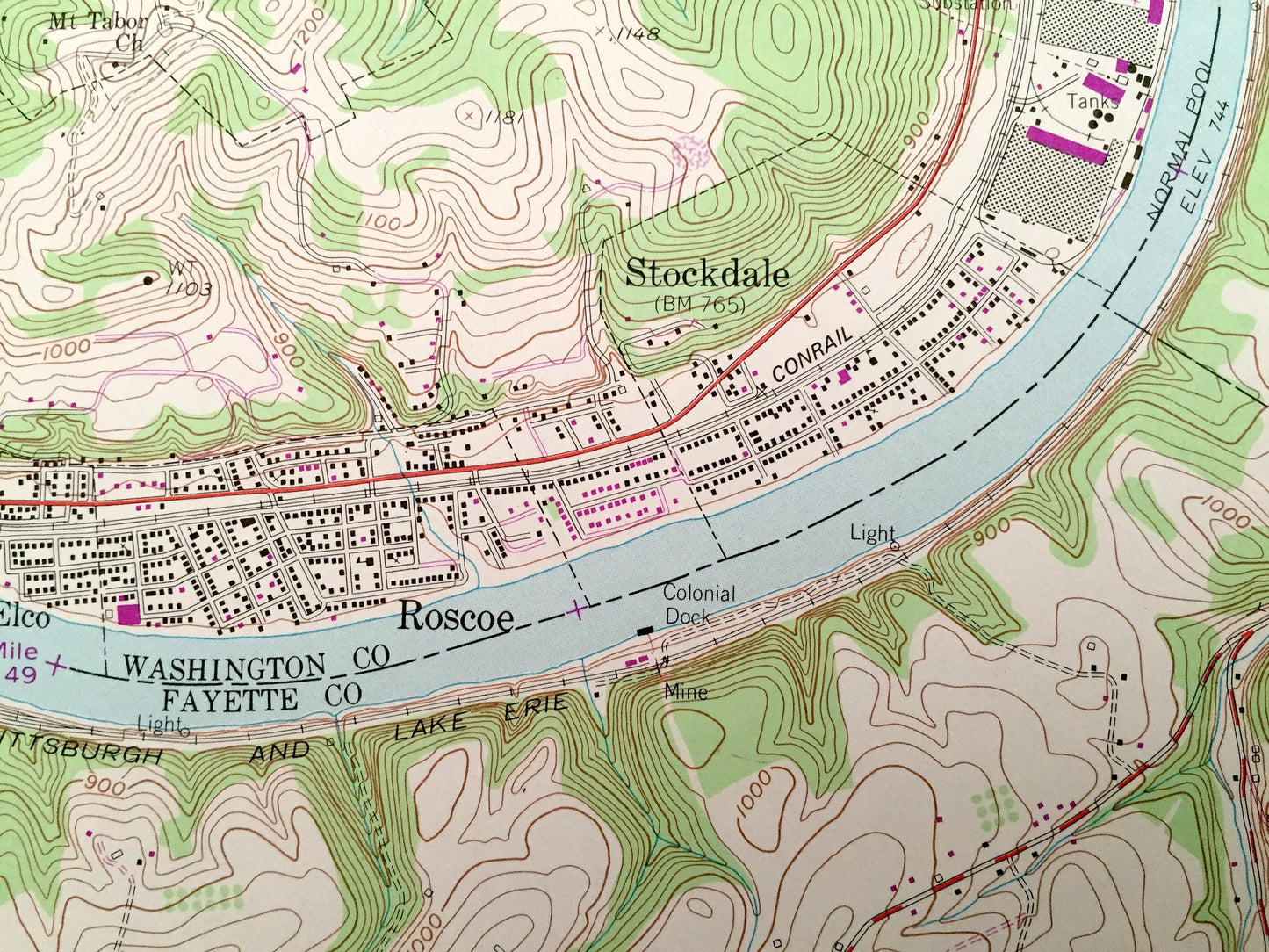 Antique Fayette City, Pennsylvania 1954 US Geological Survey Topographic Map – Washington County, Perry, Jefferson, Redstone, Franklin, PA
