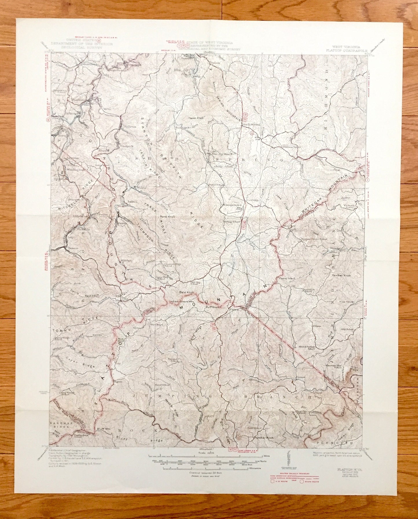 Antique Flattop, West Virginia 1932 US Geological Survey Topographic Map – Mercer County, Winding Gulf, Jumping Branch, Affinity, Lillybrook